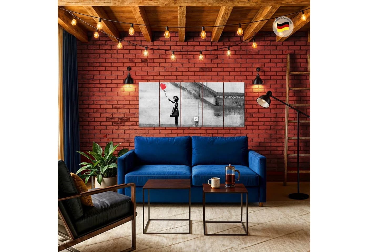 Runa Art Wandbild Banksy Ballon Girl Loft Red 5-teilig - Bild 4