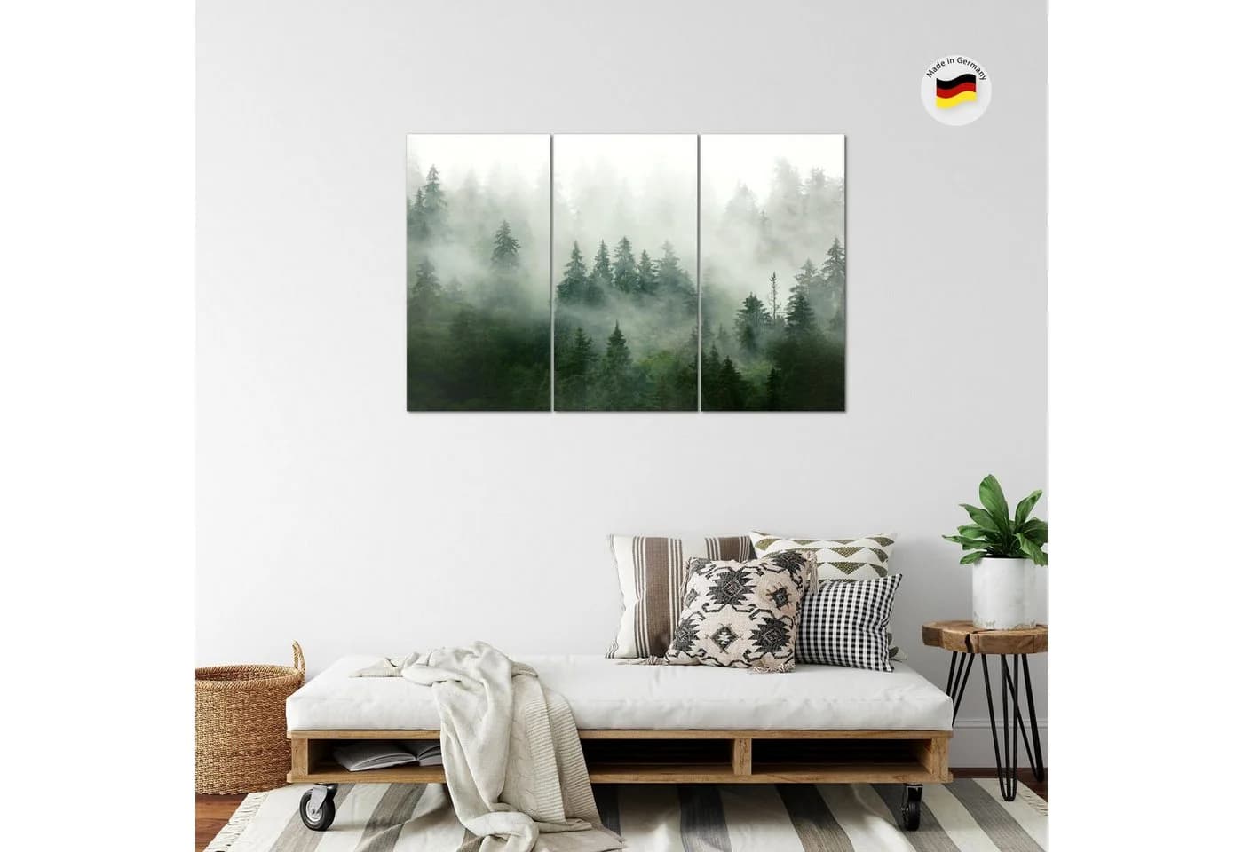 Runa Art 3-teiliges Wandbild Set Wald Natur Grün Grau Nebel - Bild 3