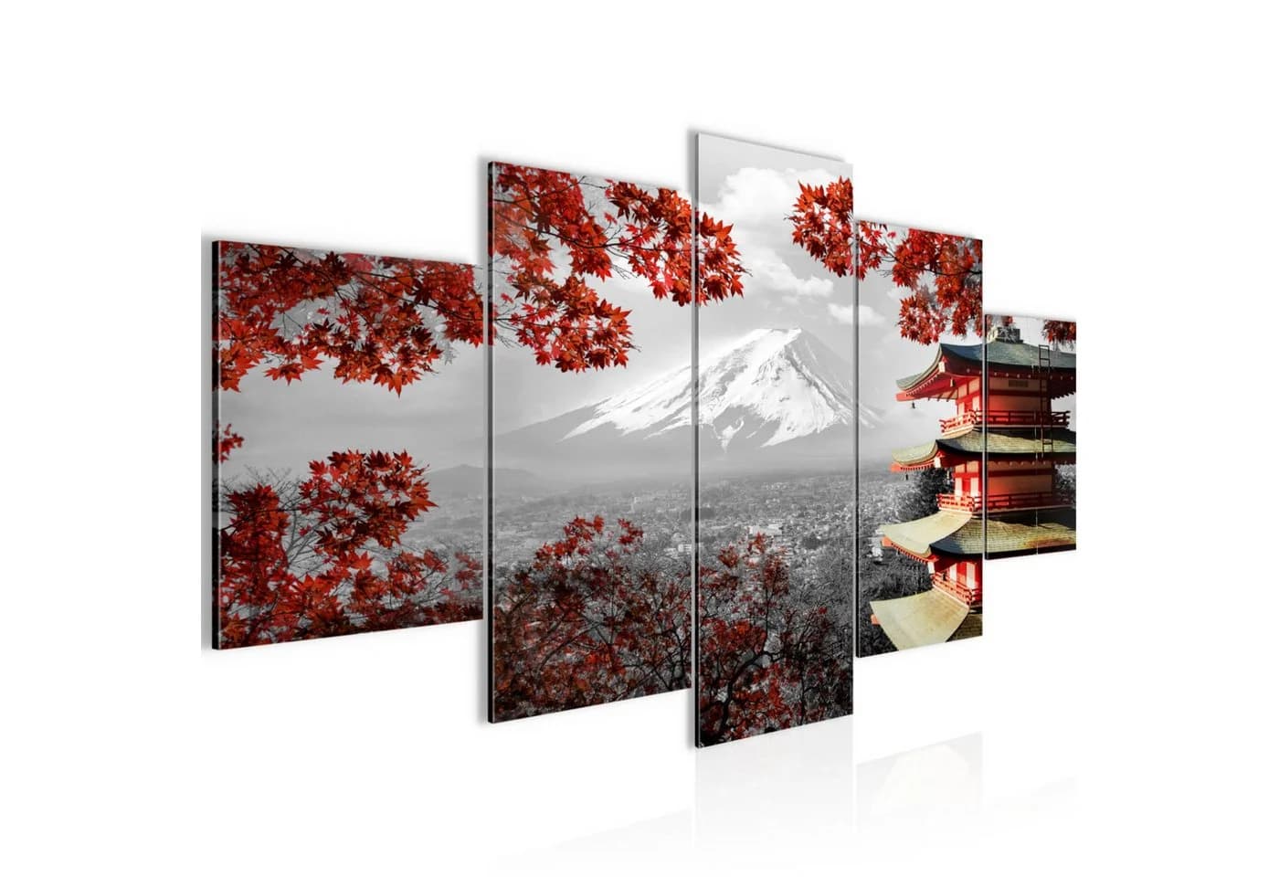Runa Art 5-teiliges Wandbild Japan Rot Grau - Bild 2