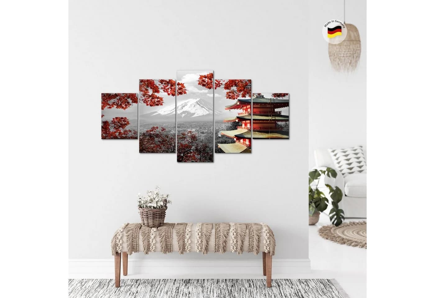 Runa Art 5-teiliges Wandbild Japan Rot Grau - Bild 3