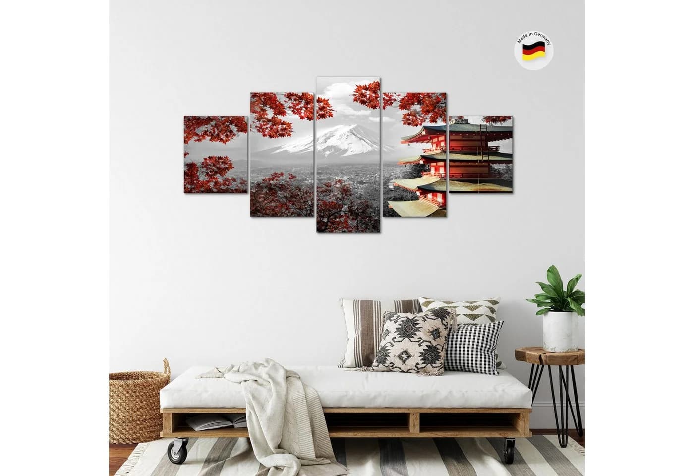 Runa Art 5-teiliges Wandbild Japan Rot Grau - Bild 4