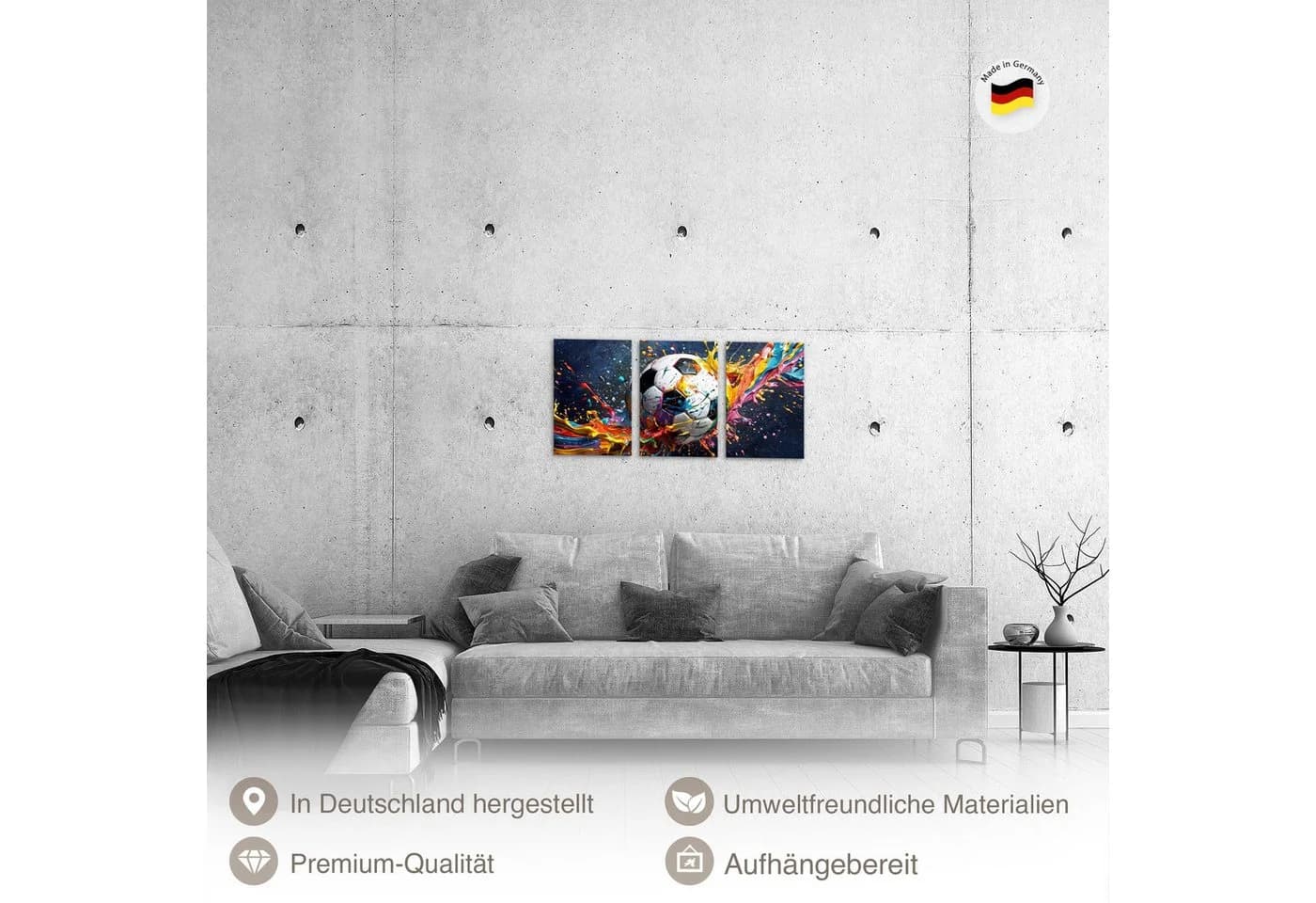 Runa Art Wandbild 3er-Set Graffiti Fußball Vlies-Leinwand
