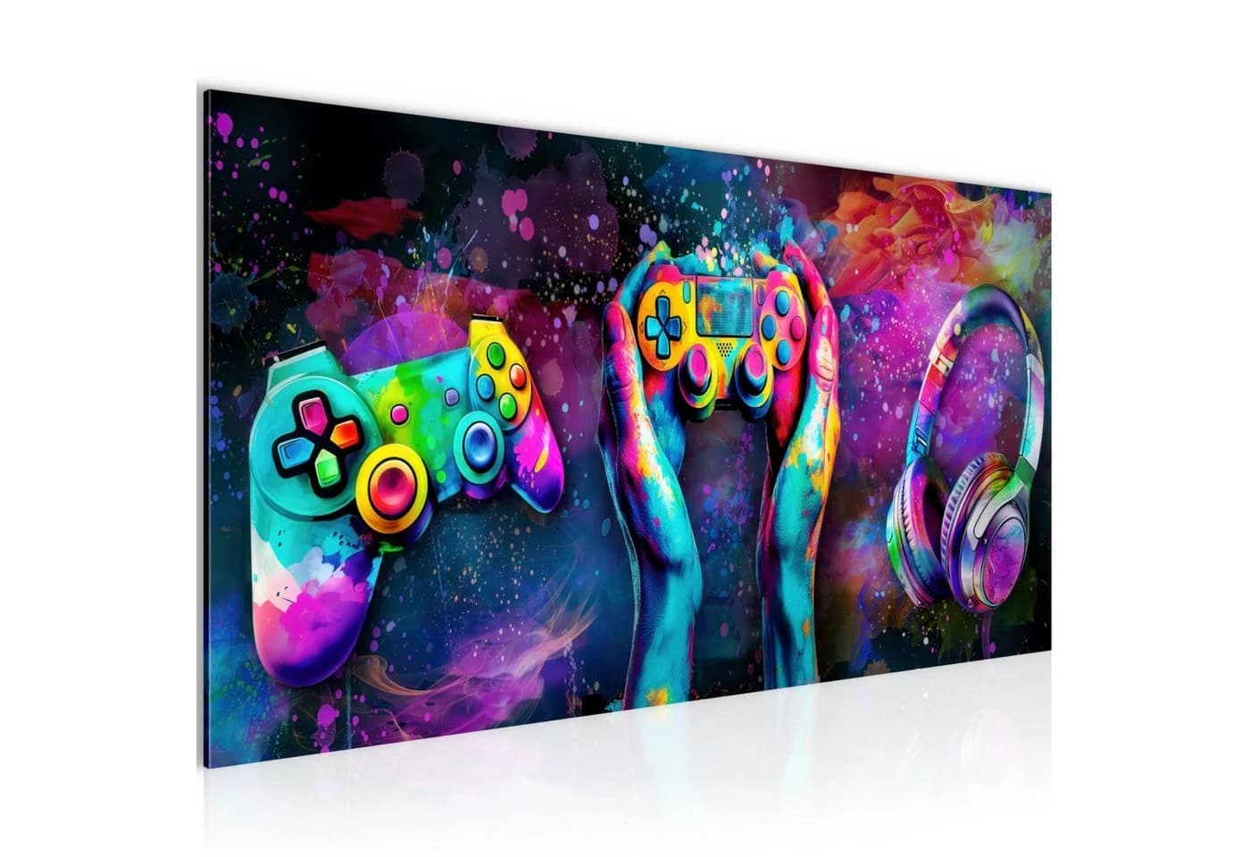 Runa Art Wandbild Spielkonsole Gamer Graffiti Streetart Vlies Leinwand Grau - Bild 2