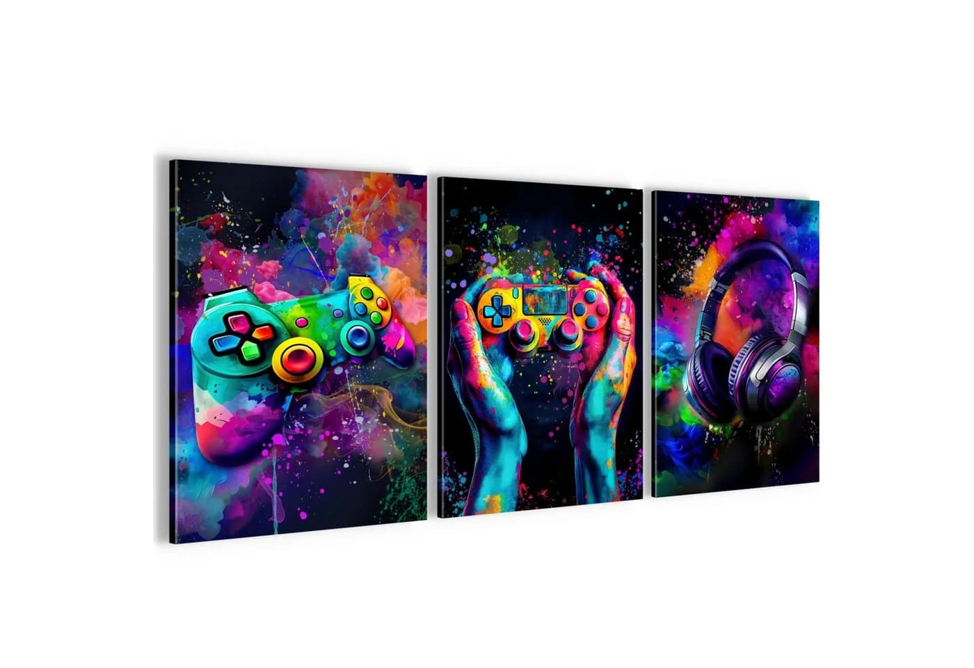 Runa Art Wandbild 3-teilig Spielkonsole Gamer Bunt Modern Vlies Leinwand - Bild 2