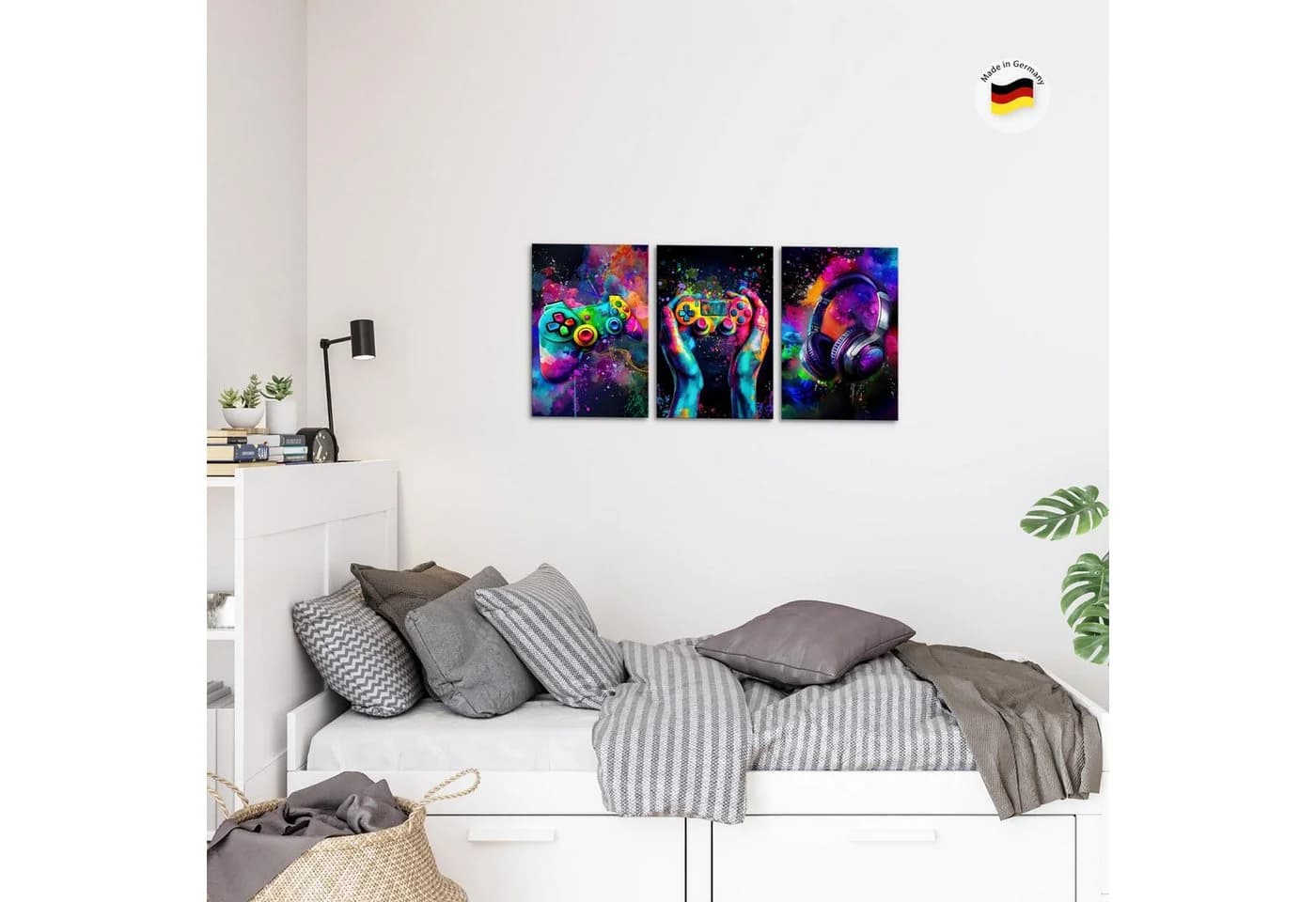 Runa Art Wandbild 3-teilig Spielkonsole Gamer Bunt Modern Vlies Leinwand - Bild 3
