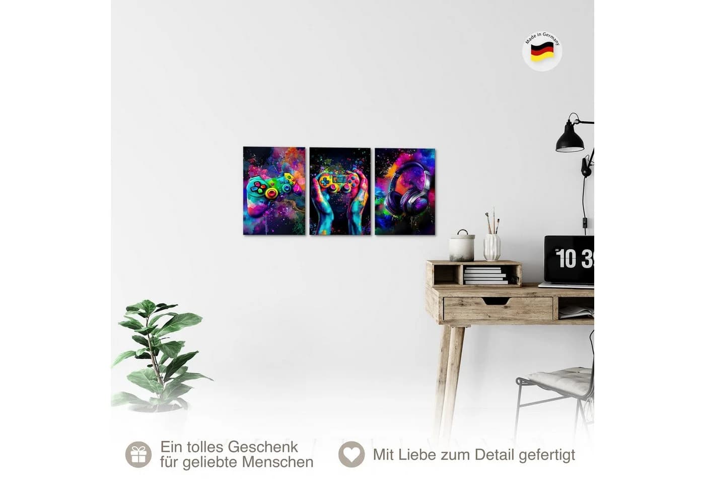 Runa Art Wandbild 3-teilig Spielkonsole Gamer Bunt Modern Vlies Leinwand - Bild 4