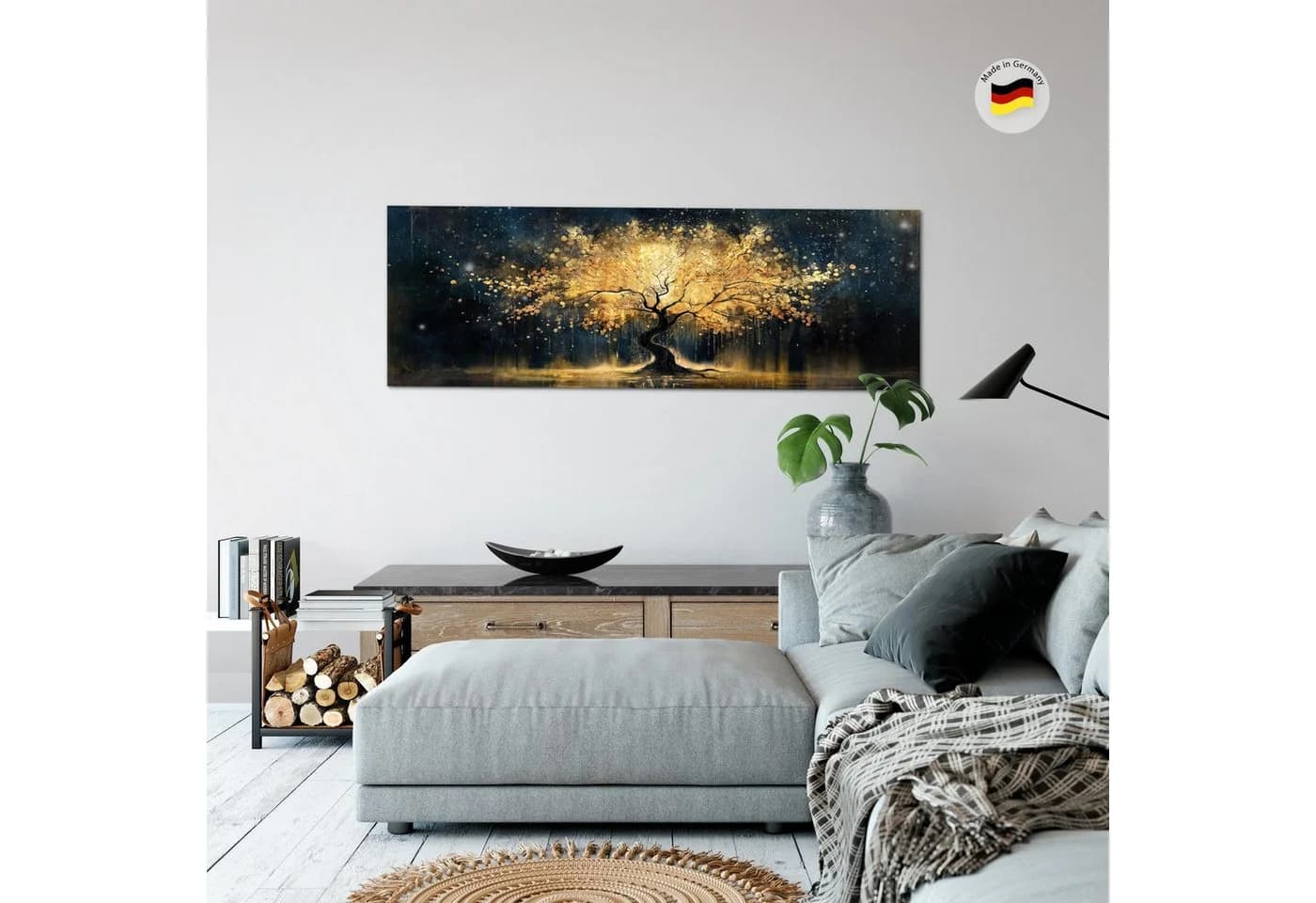 Runa Art Wandbild Baum Gold Schwarz XXL 100x40 cm - Bild 3