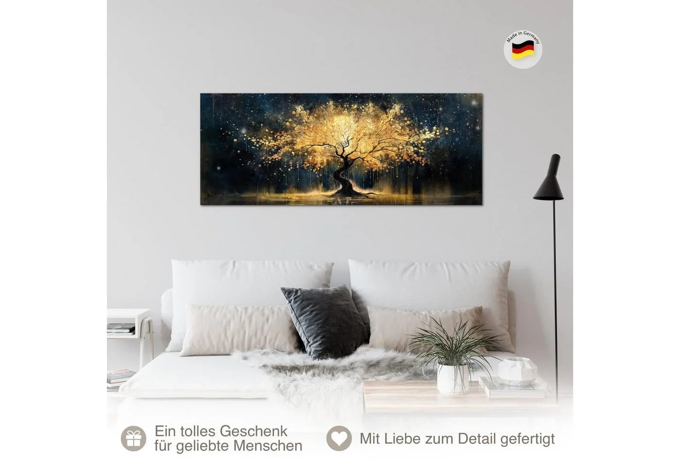 Runa Art Wandbild Baum Gold Schwarz XXL 100x40 cm - Bild 4