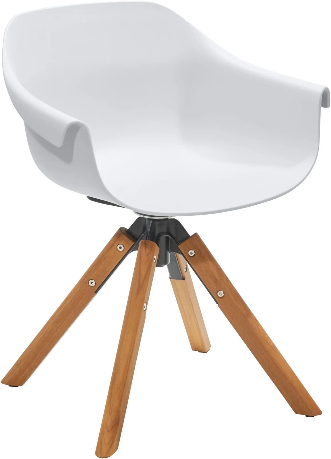 MUSTERRING Freilicht Schalenstuhl Weiß Teak Drehbar