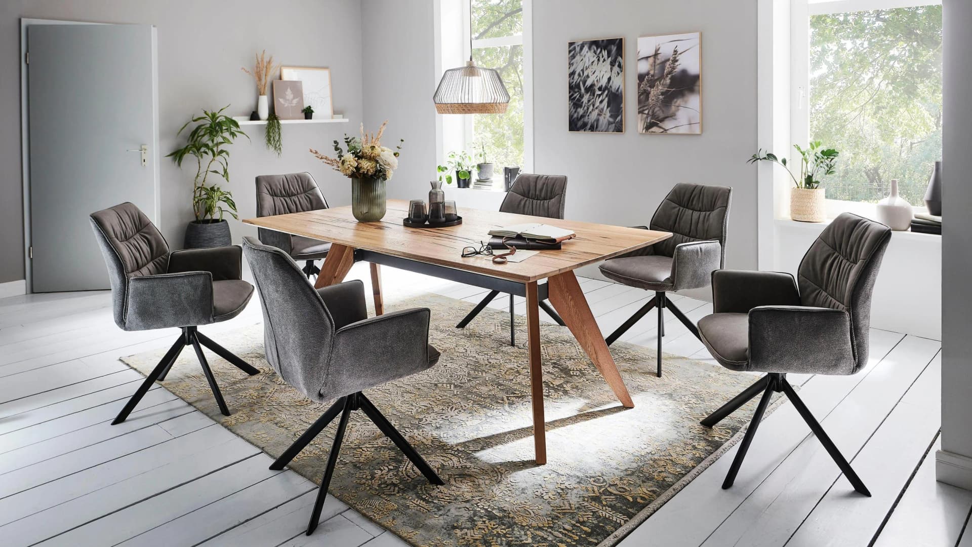 Essgruppe NIEHOFF SITZMÖBEL, grau, schwarz, Drehfunktion, Balkeneiche