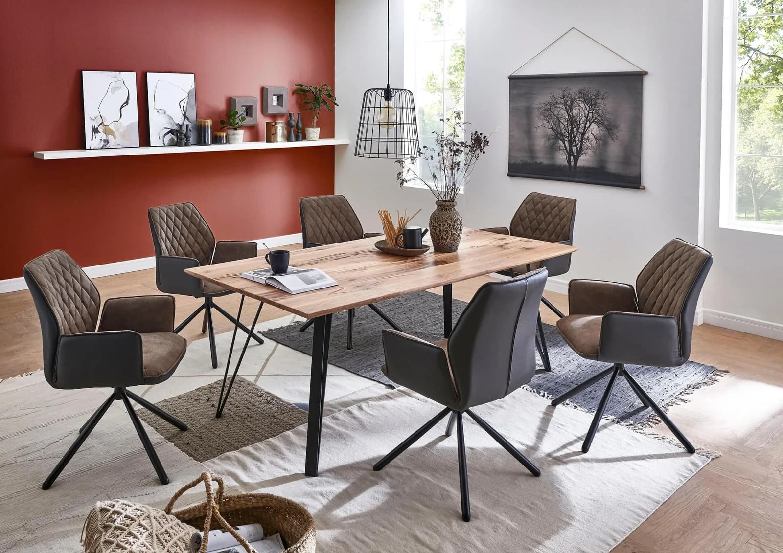 Essgruppe NIEHOFF SITZMÖBEL, Drehfunktion, Balkeneiche, 6 Stühle