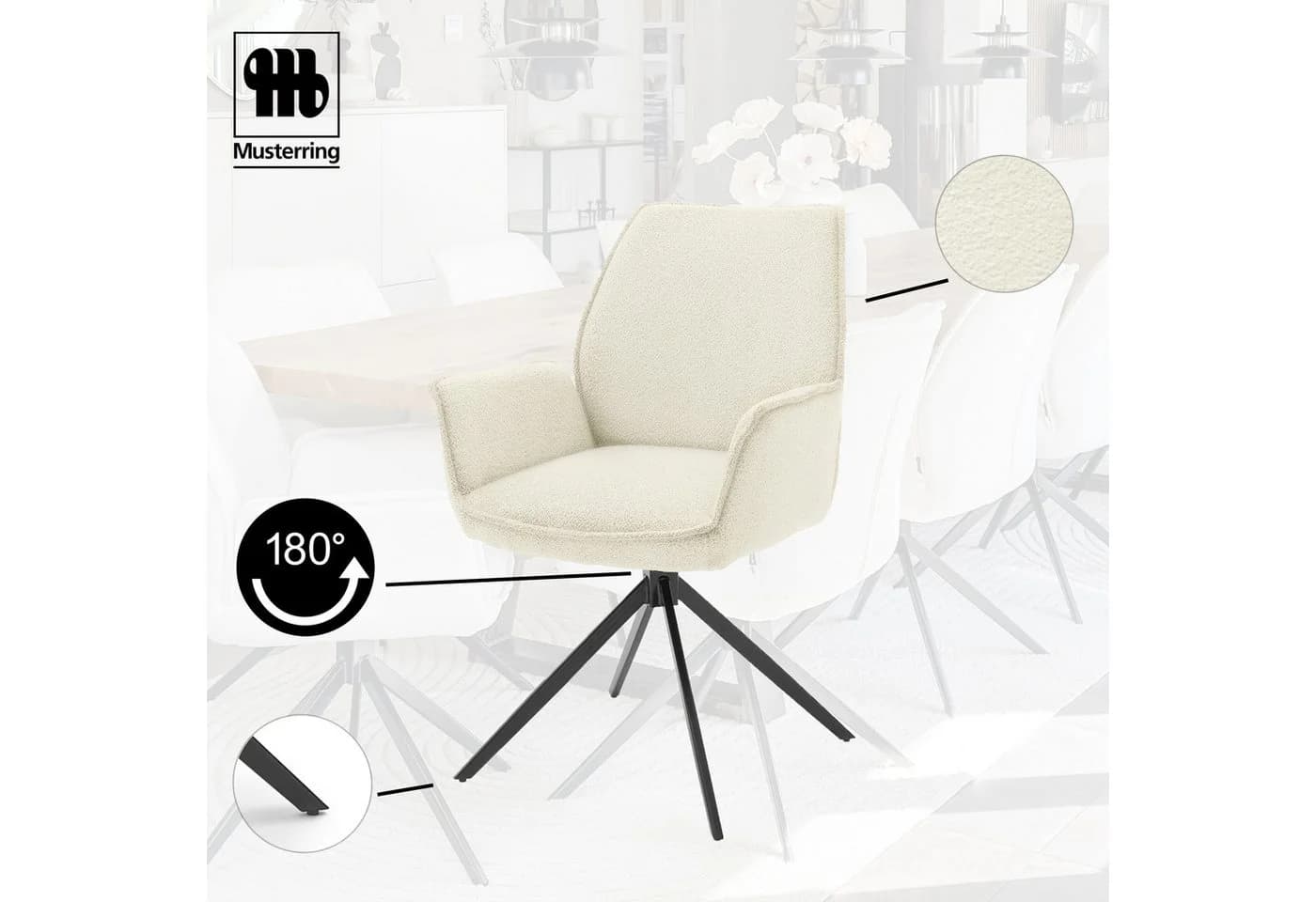 MUSTERRING Tiama Esszimmerstuhl Schwarz Ivory Drehbar - Bild 3