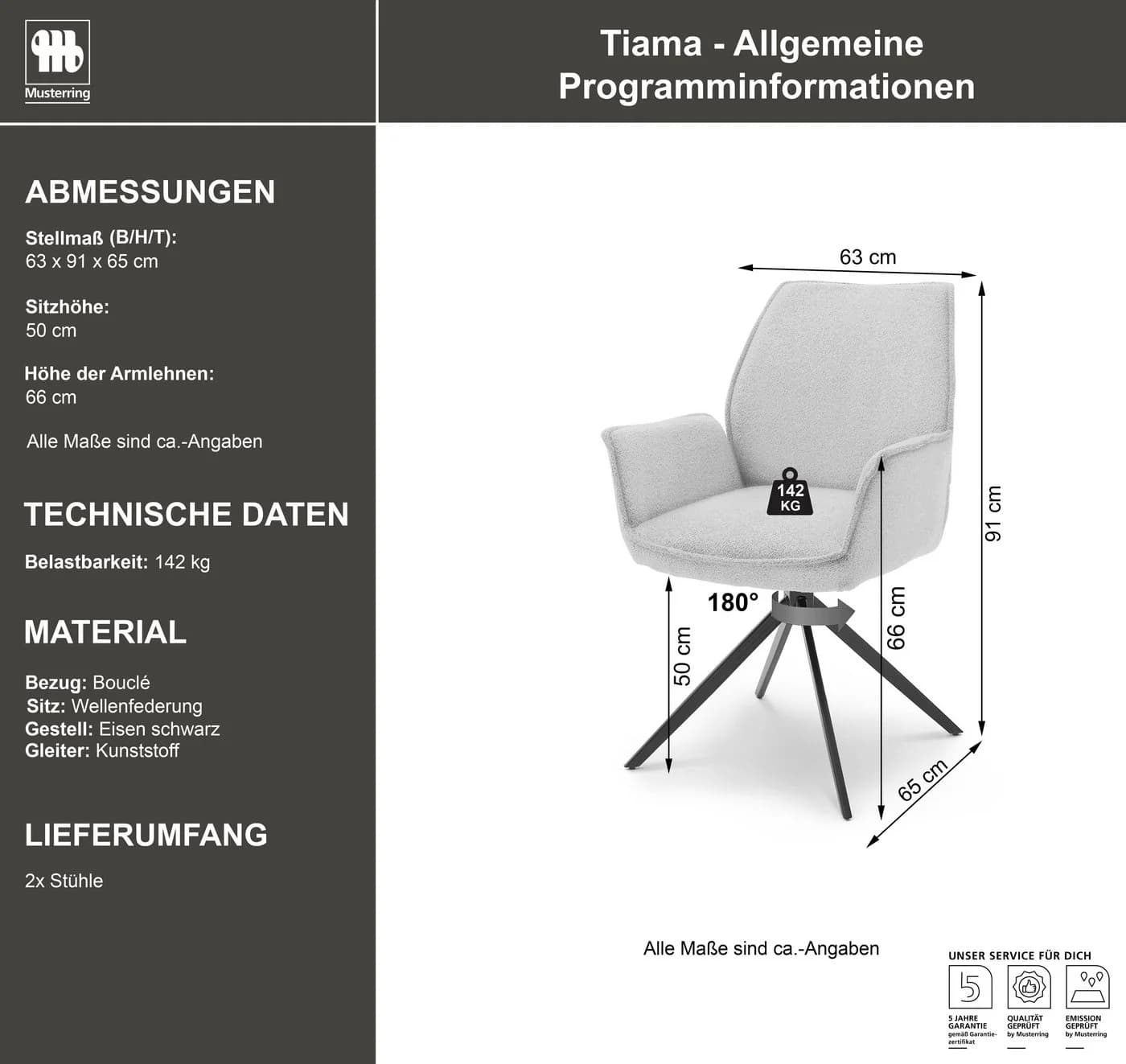 MUSTERRING Tiama Esszimmerstuhl Schwarz Ivory Drehbar - Bild 4