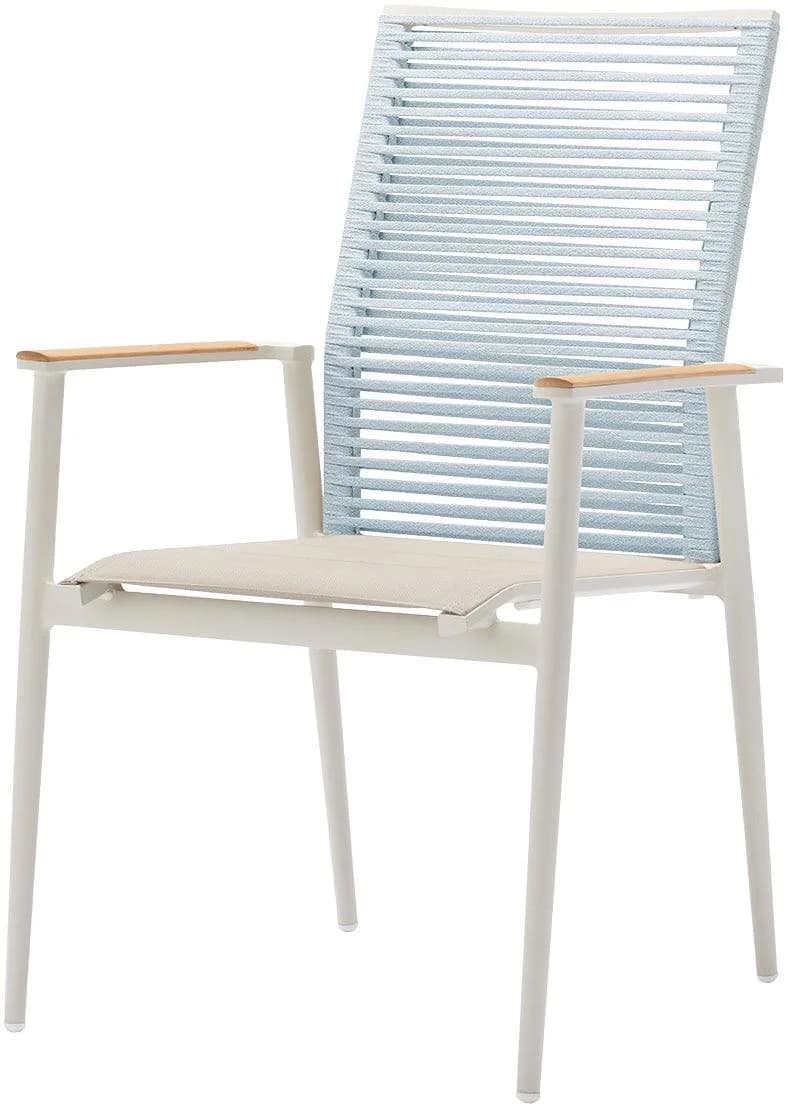 MUSTERRING Freilicht Armlehnstuhl Ivory Blau Teak Stapelbar