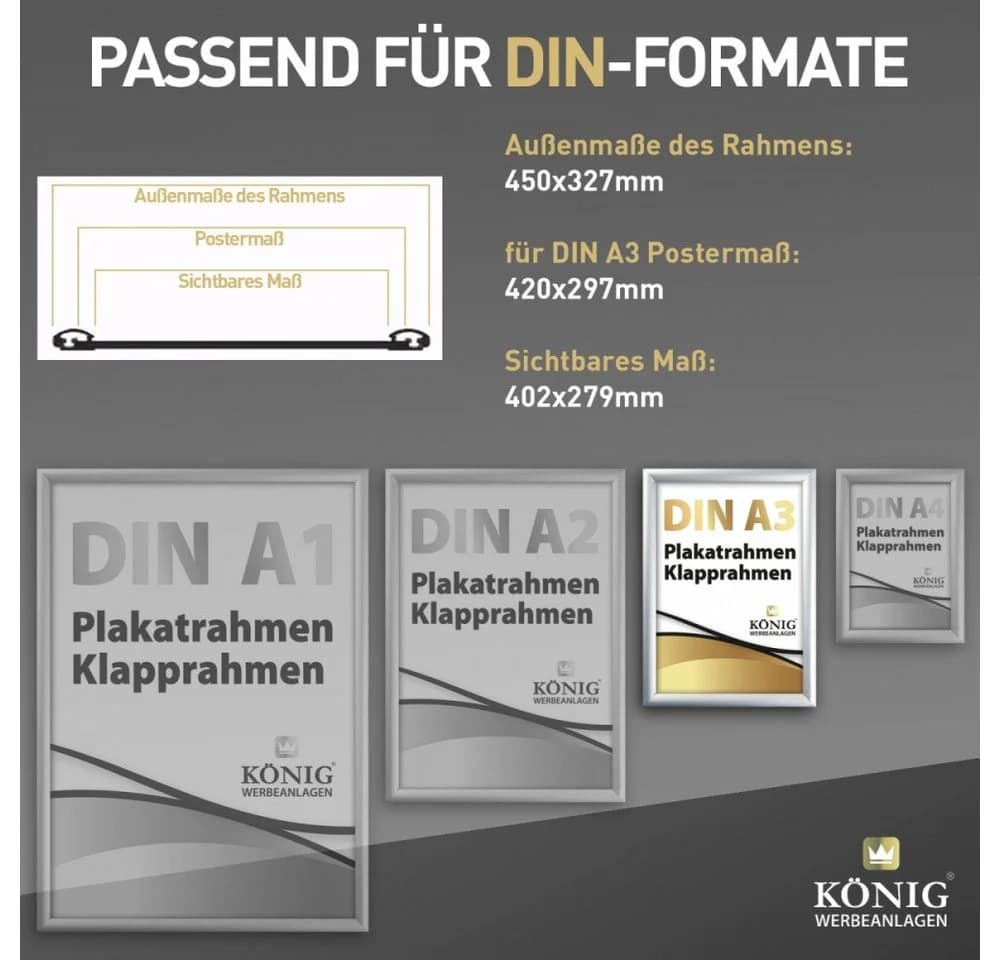Dreifke Plakatrahmen DIN A3 Aluminium silber mit PET-Schutzscheibe