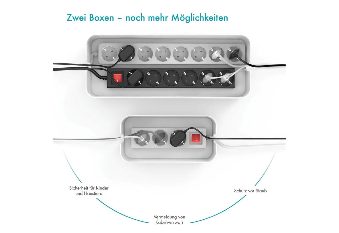 Pazzimo Kabelbox Set 2-tlg. Weiß Kunststoff Kabelmanager - Bild 3