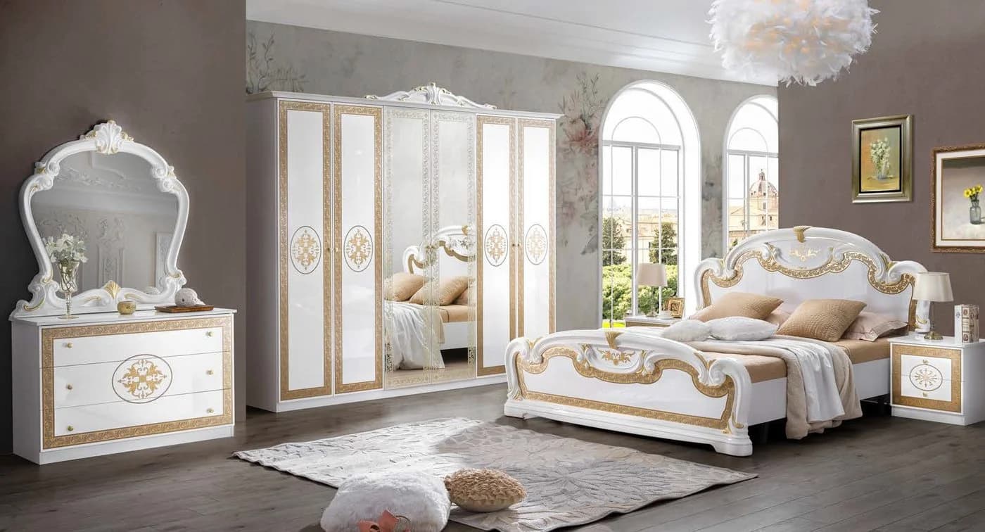 Interdesign24 Schlafzimmer-Set Paola 6-tlg Weiß/Gold Barock Hochglanz - Bild 2