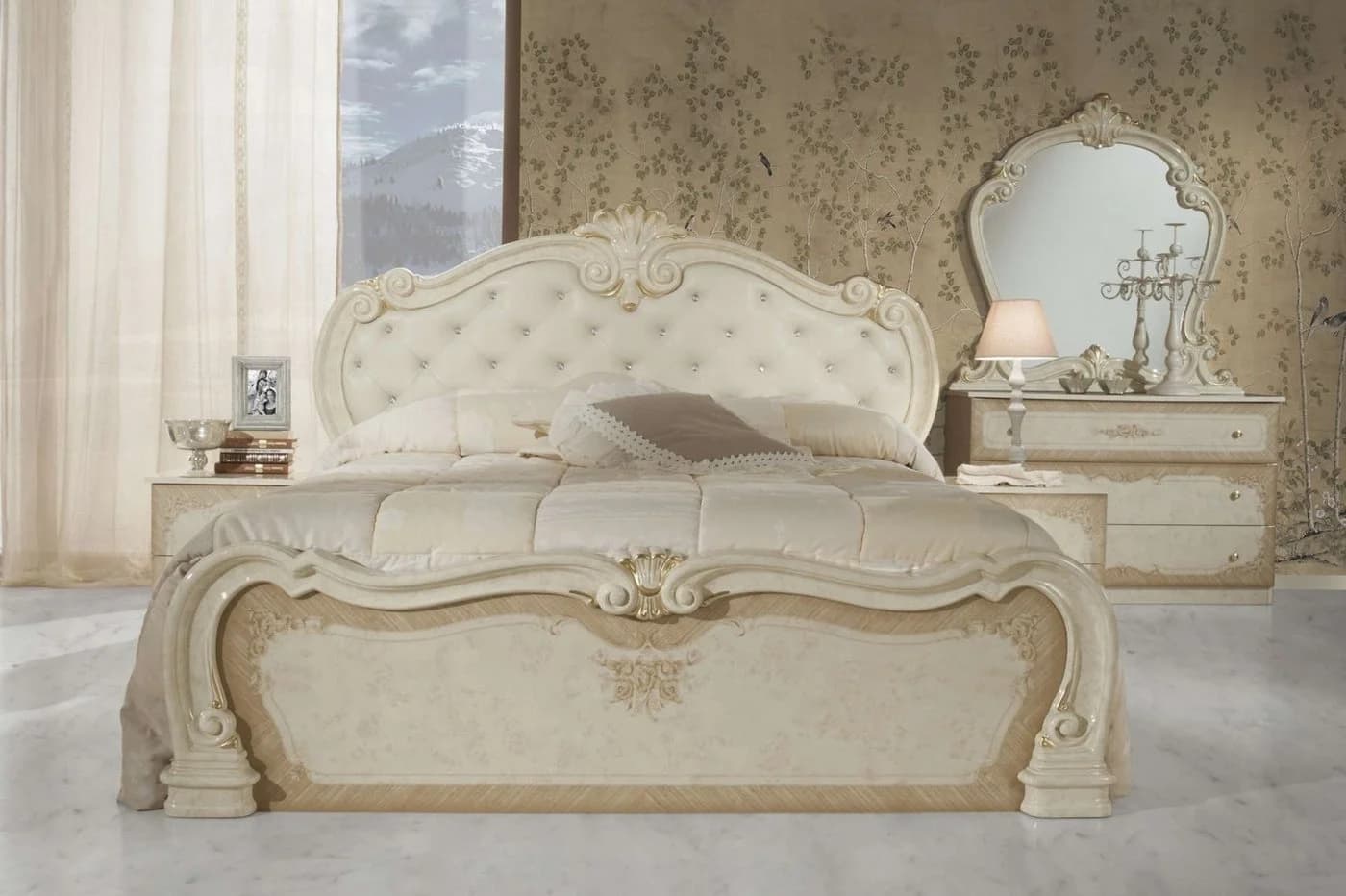 Interdesign24 Schlafzimmer-Set Serafina 6-tlg. Barock Hochglanz Beige/Gold