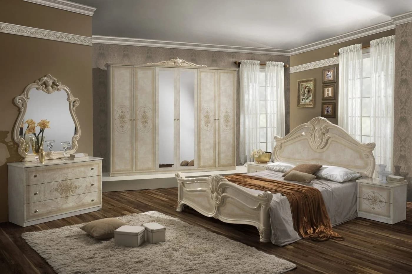 Interdesign24 Schlafzimmer-Set Alba 6-tlg. Barock Hochglanz Beige/Gold - Bild 2