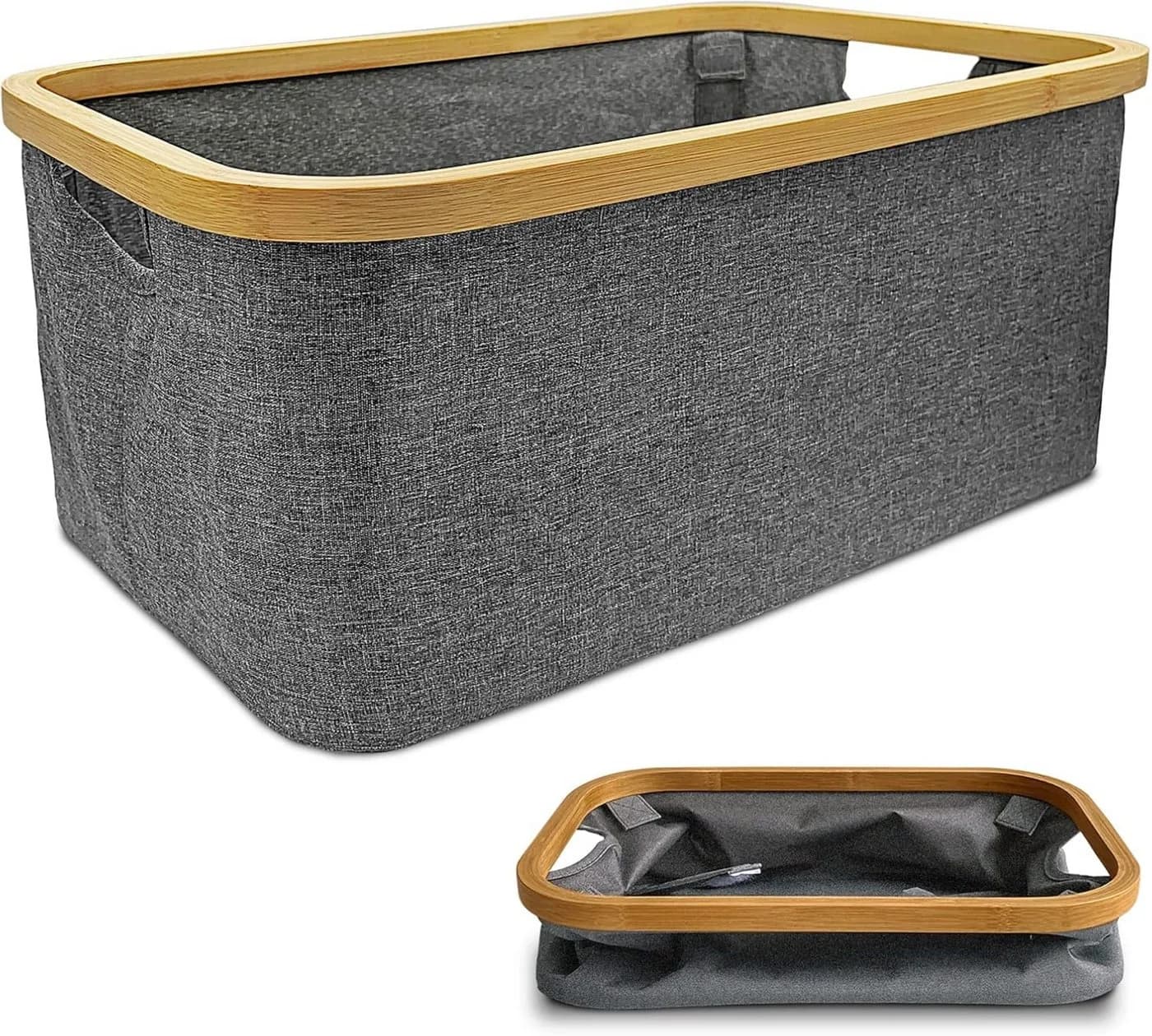 LaCute Wäschekorb Faltbarer 50 L Bambus Grau - Bild 2