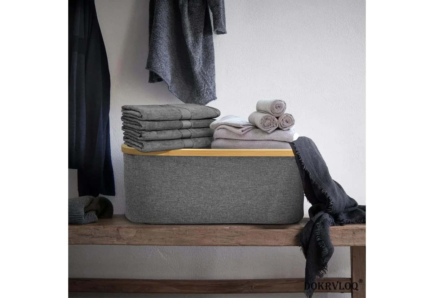 LaCute Wäschekorb Faltbarer 50 L Bambus Grau - Bild 4