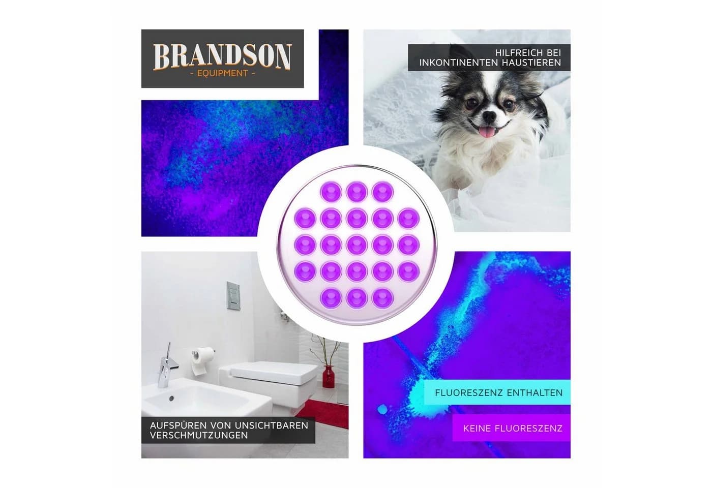 Brandson LED Taschenlampe UV Schwarzlicht 21x Ultraviolett LEDs IP54 - Bild 5