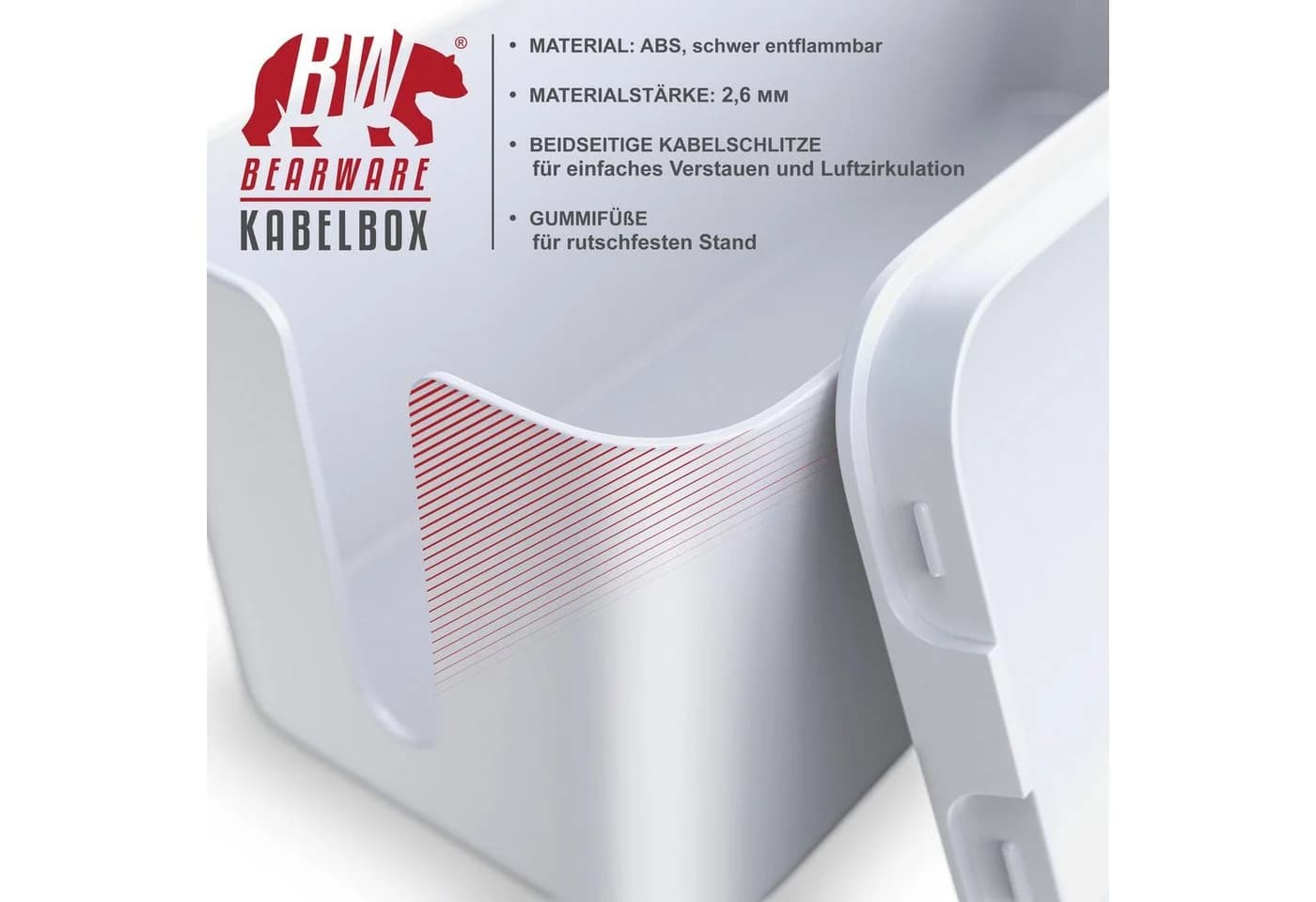 BEARWARE Kabelbox Schwarz/Weiß mit Gummifüßen - Kabelmanagement Box - Bild 3