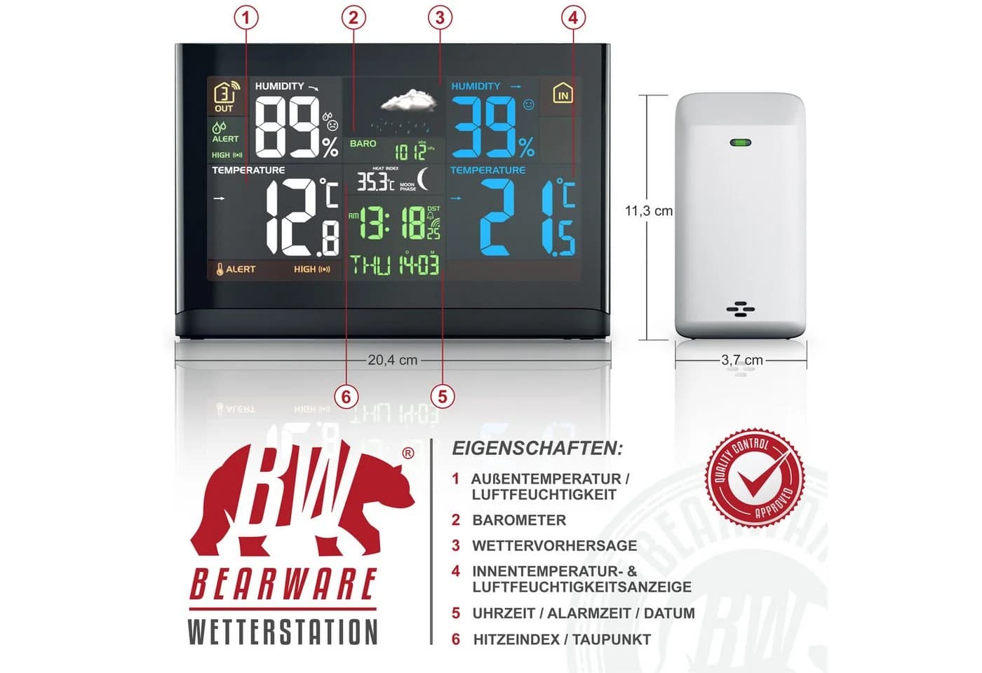 BEARWARE Funkwetterstation mit Außensensor und Wetterprognose - Bild 4