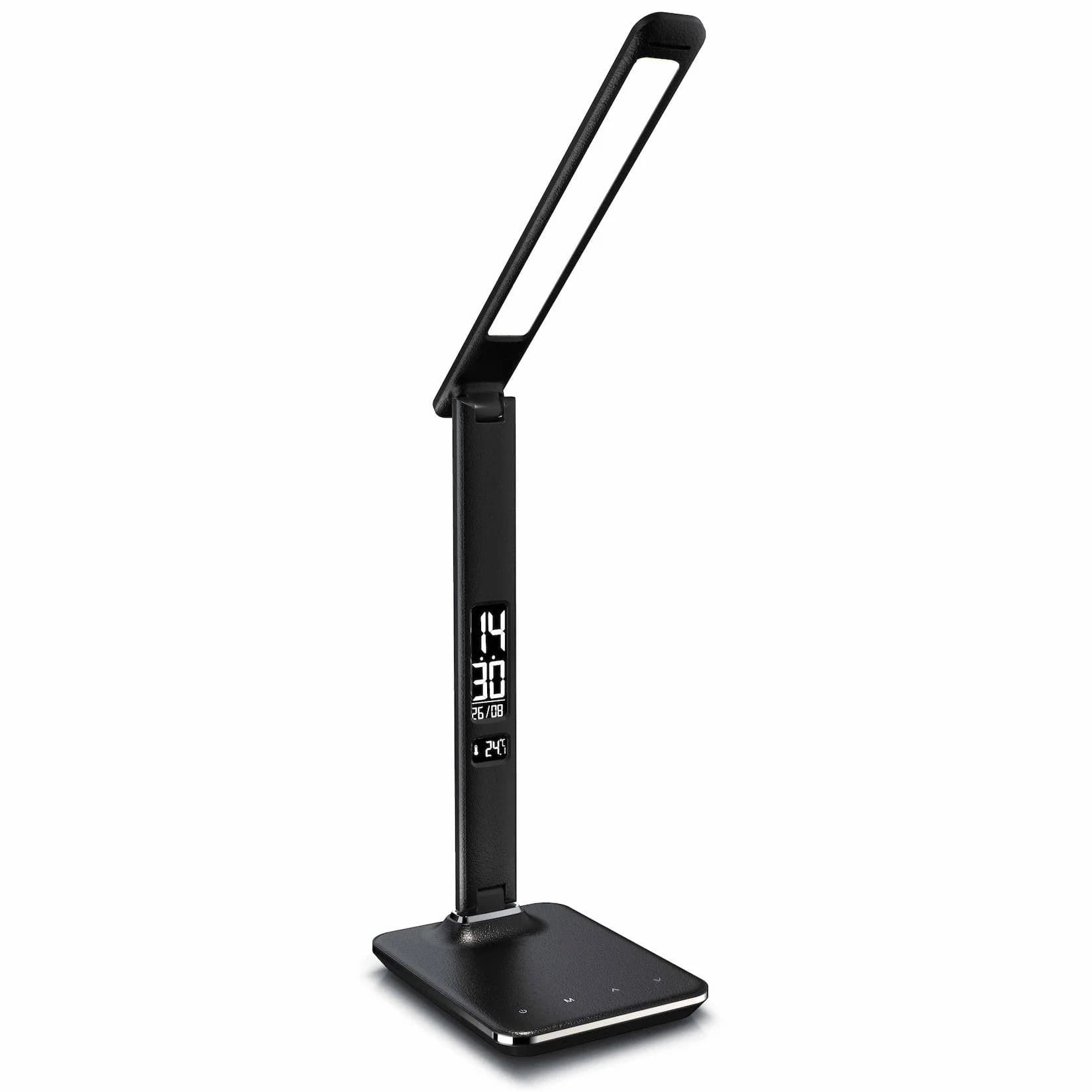 Brandson LED Schreibtischlampe Lederoptik dimmbar mit Wecker und USB