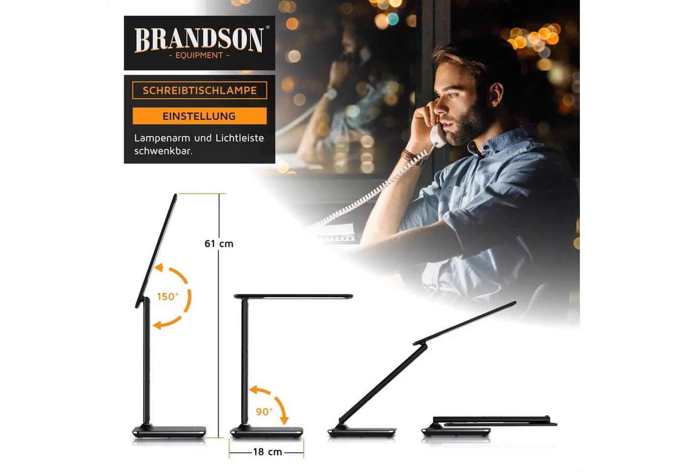Brandson LED Schreibtischlampe Lederoptik dimmbar mit Wecker und USB - Bild 4