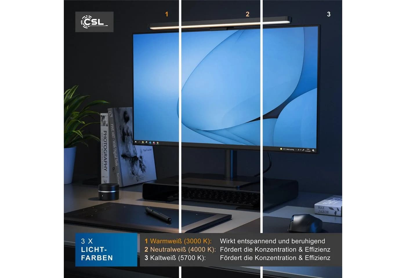 CSL LED Monitorlampe mit Fernbedienung Dimmbar 3 Lichtfarben - Bild 5