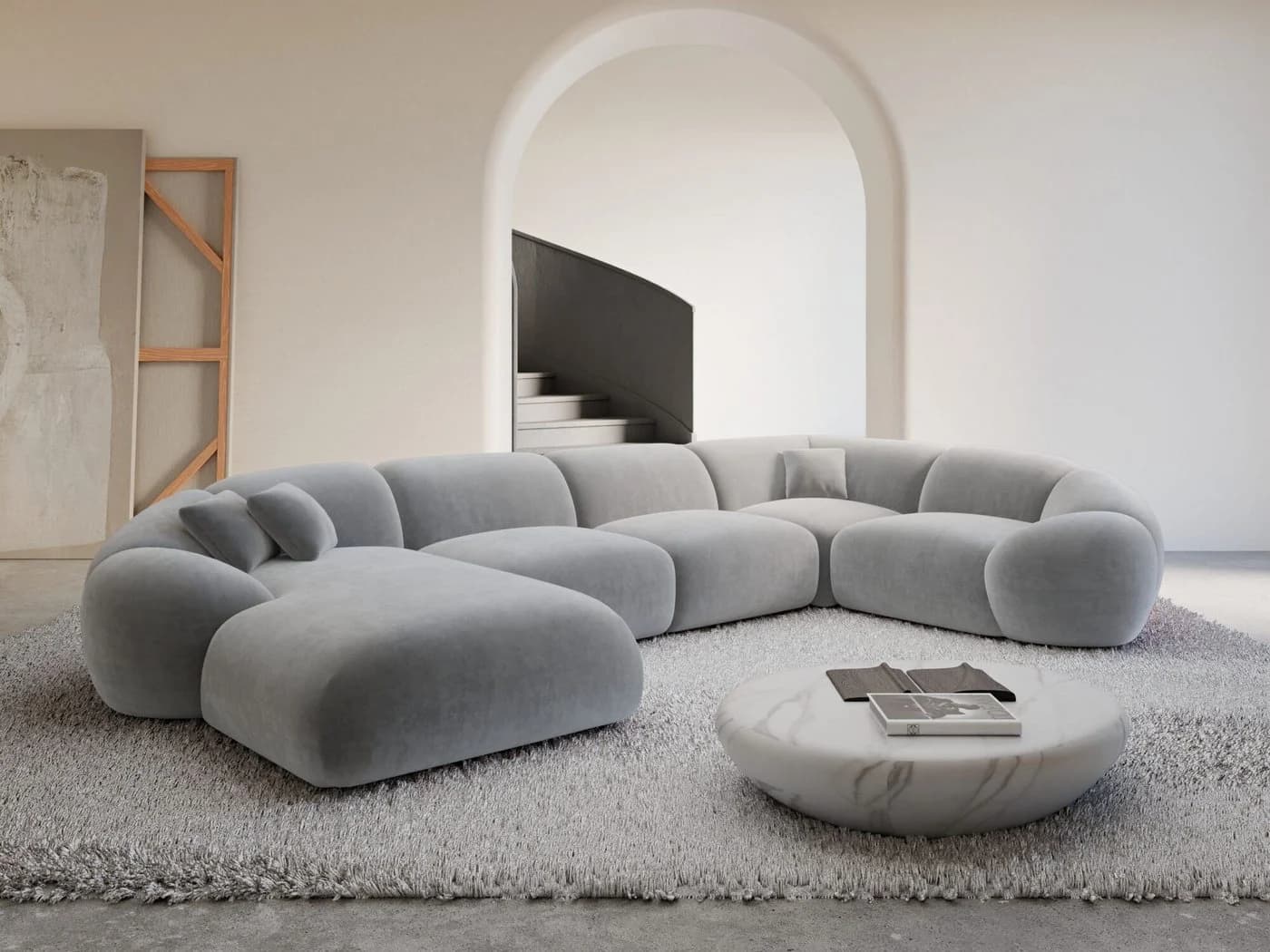 Sofa Dreams Wohnlandschaft Solverde XL U-Form Samt Hellgrau - Bild 2