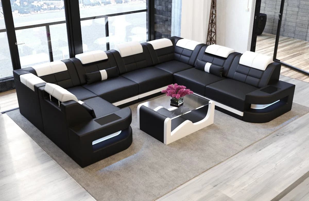 Sofa Dreams Como U-Form Ledersofa Schwarz mit LED & Schlafsofa-Funktion - Bild 2