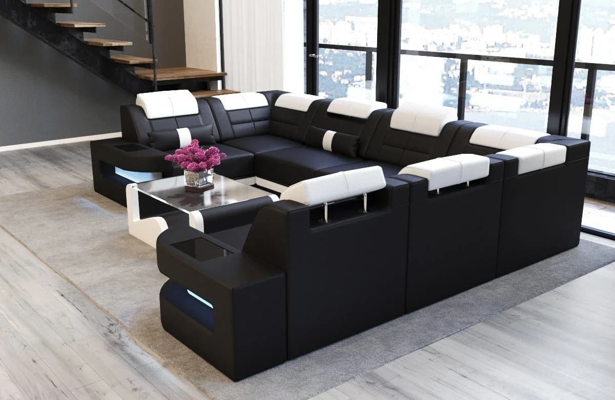 Sofa Dreams Como U-Form Ledersofa Schwarz mit LED & Schlafsofa-Funktion - Bild 3