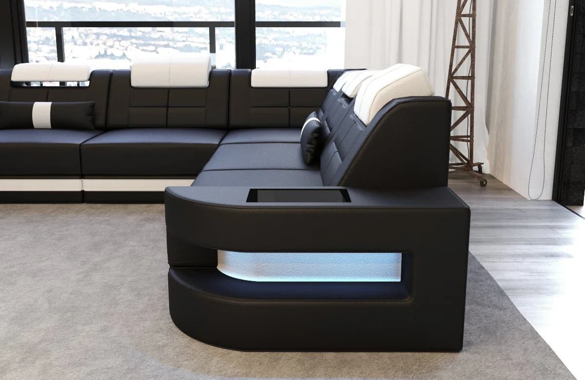 Sofa Dreams Como U-Form Ledersofa Schwarz mit LED & Schlafsofa-Funktion - Bild 4