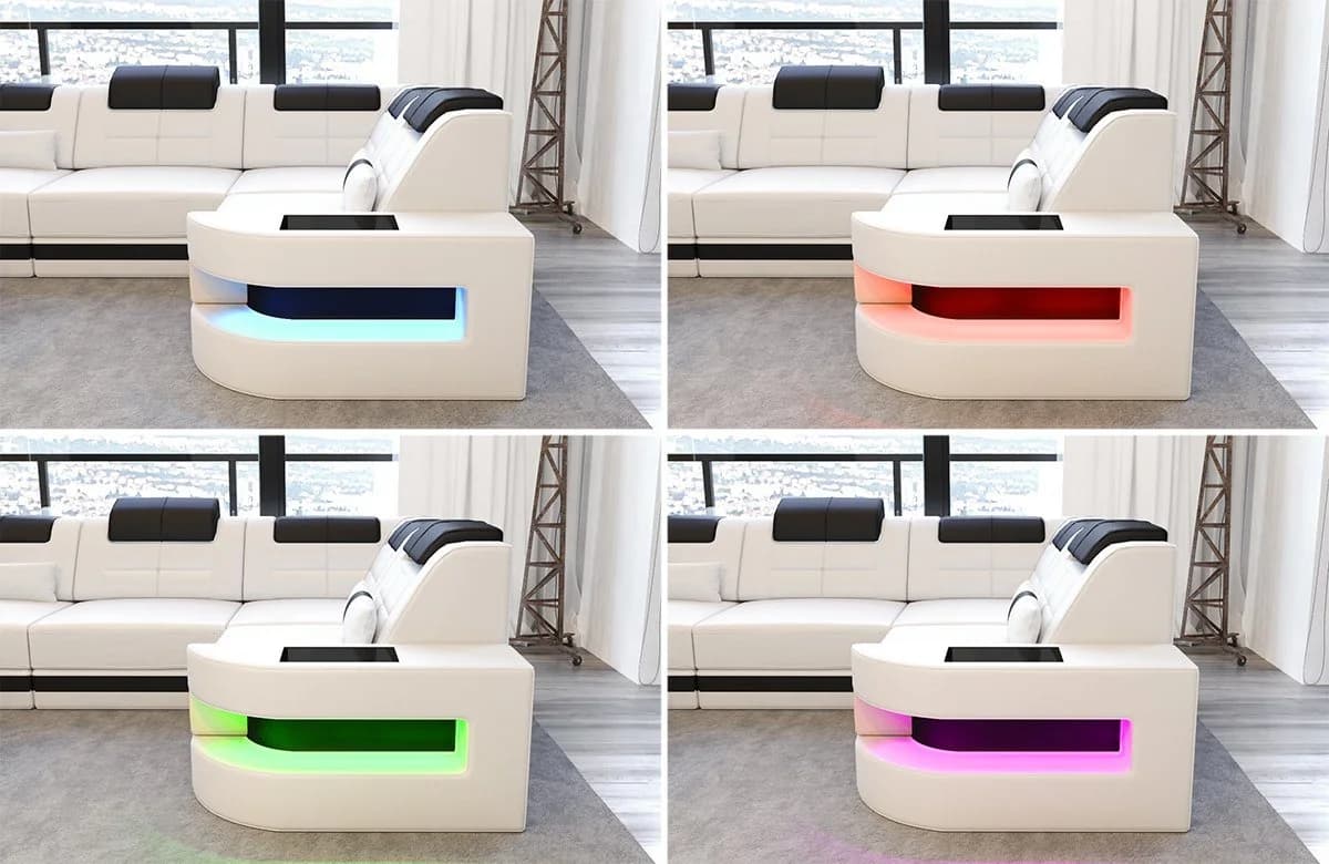 Sofa Dreams Como U-Form Ledersofa Schwarz mit LED & Schlafsofa-Funktion - Bild 5