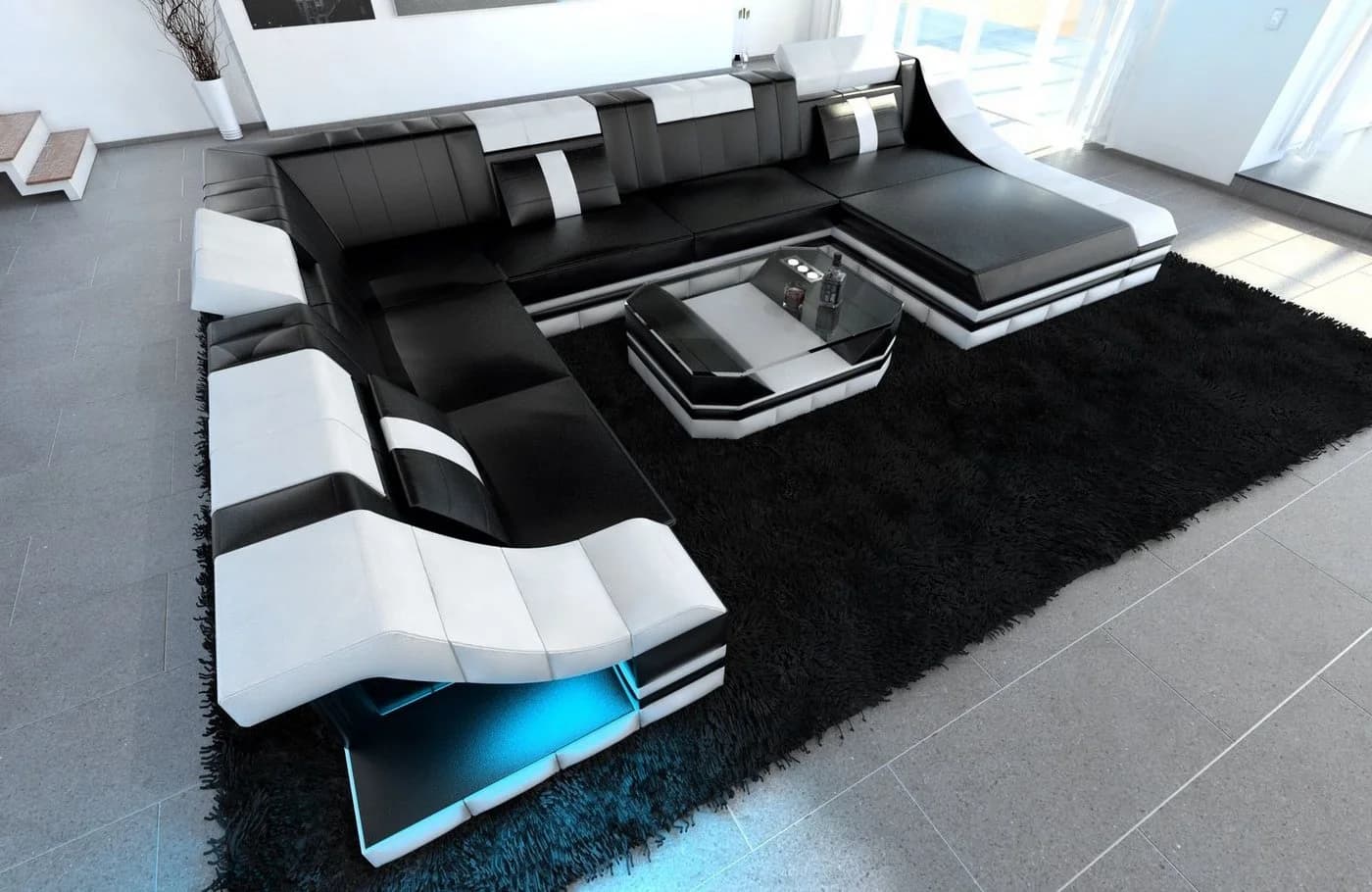 Sofa Dreams Turino XXL U-Form Ledersofa Schwarz mit LED & Schlaffunktion - Bild 4