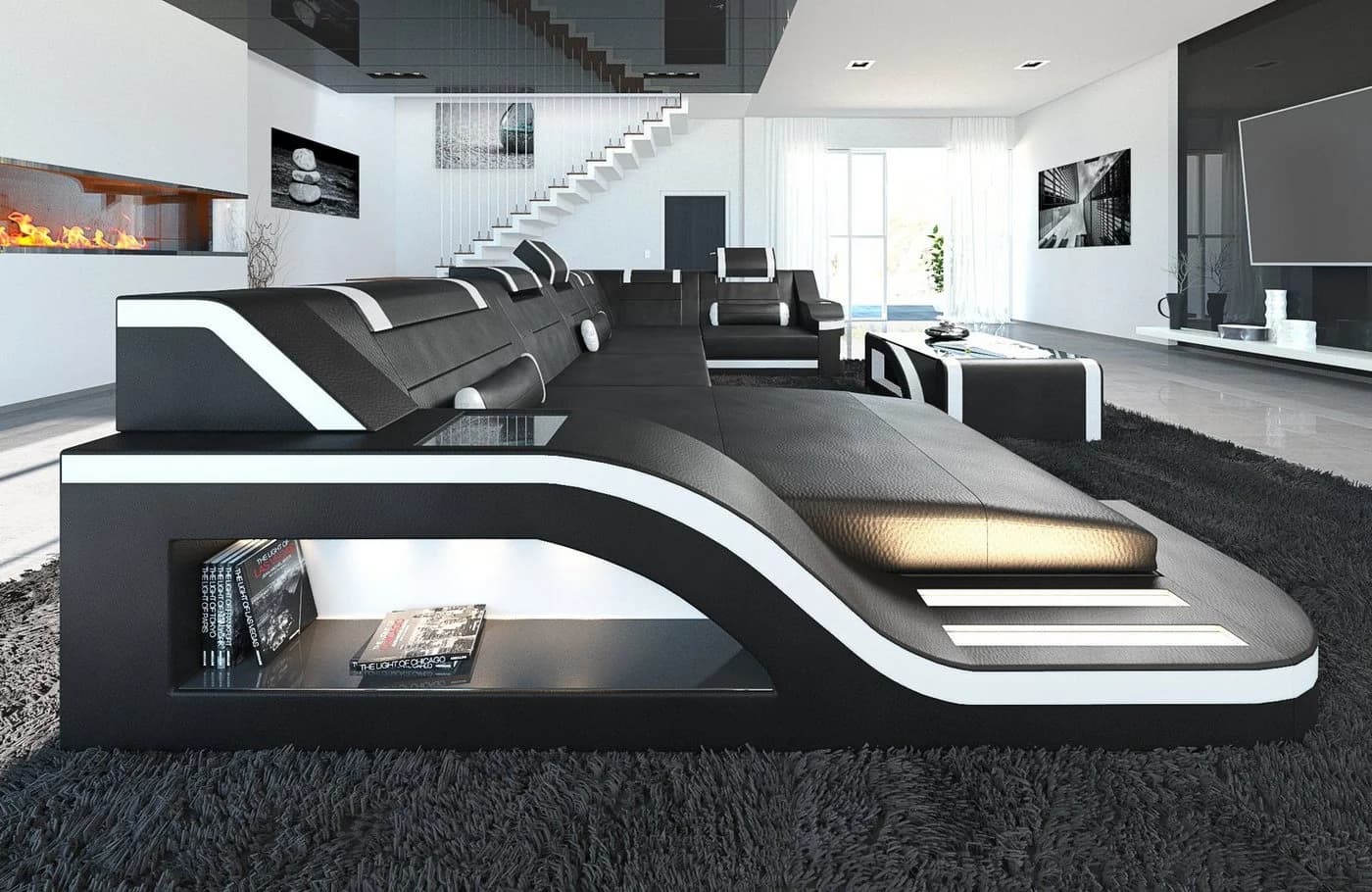Sofa Dreams Palermo U-Form Ledersofa mit LED & Bettfunktion - Bild 3