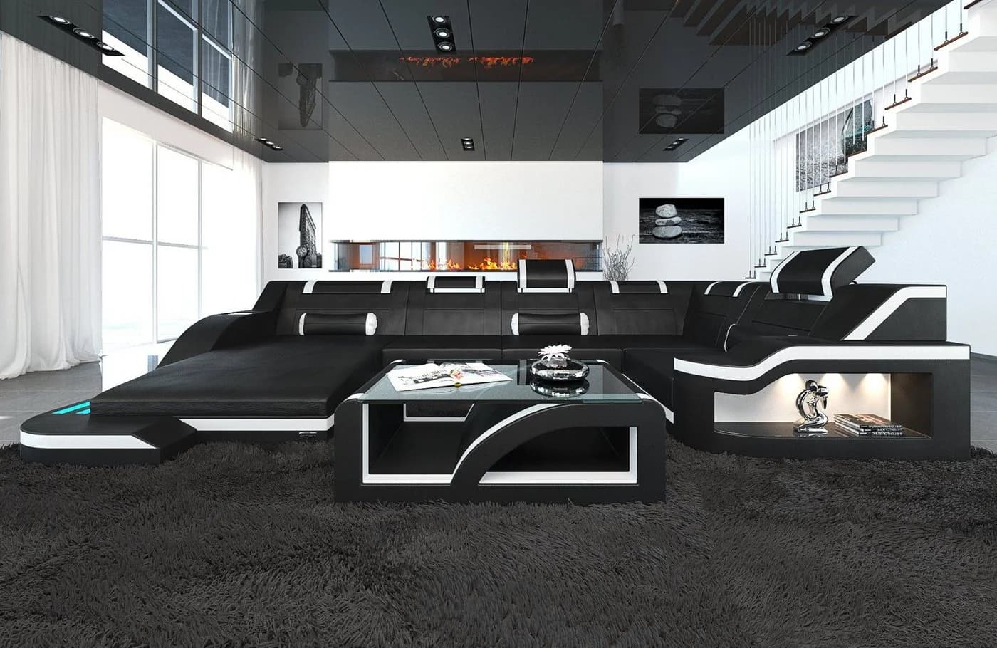 Sofa Dreams Palermo U-Form Ledersofa mit LED & Bettfunktion - Bild 4