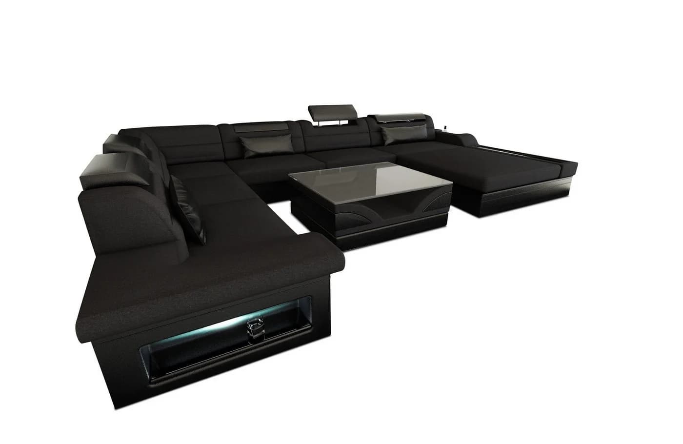 Mezzo XXL Wohnlandschaft U-Form Stoffsofa mit LED & Bettfunktion