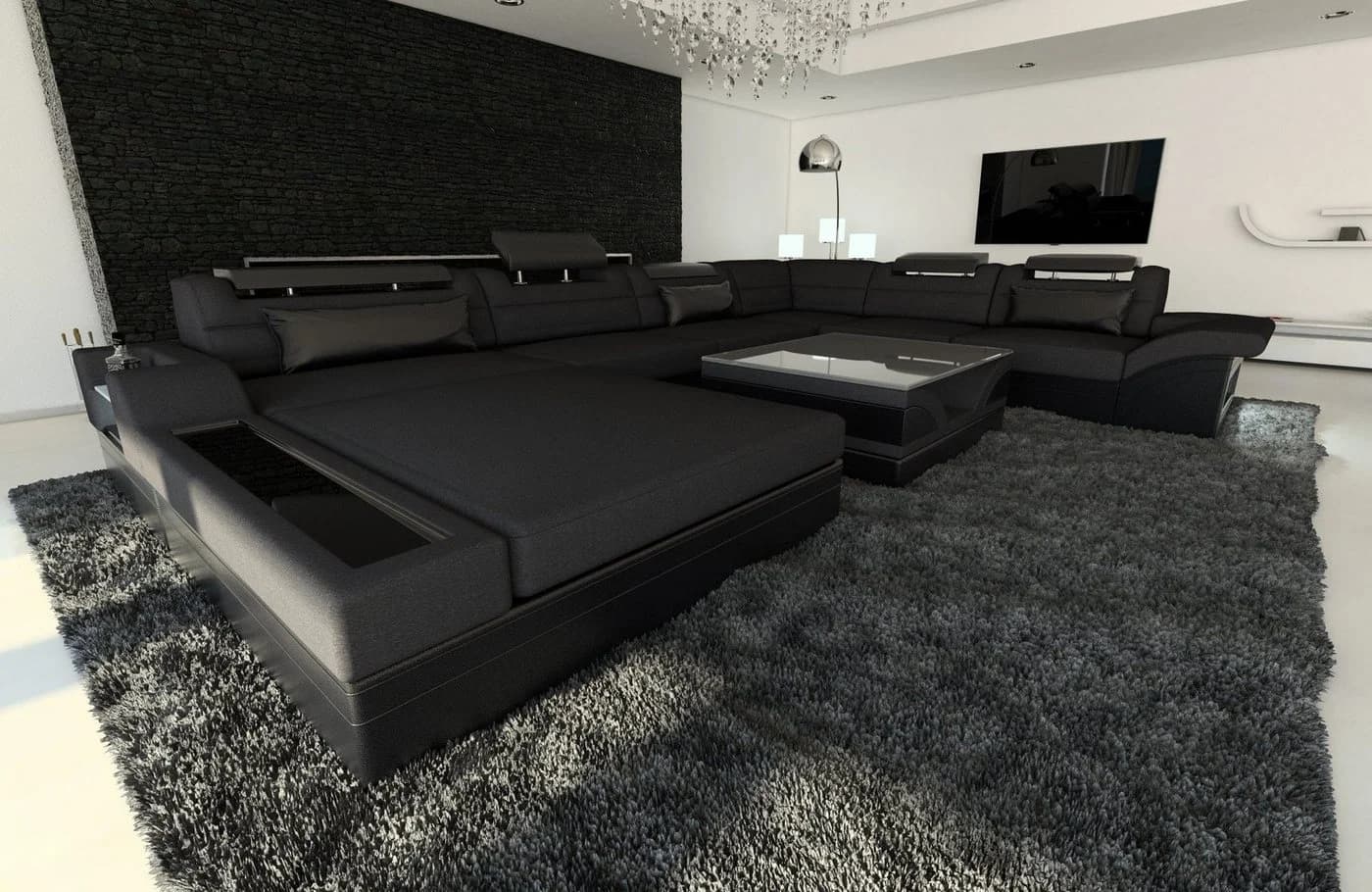 Mezzo XXL Wohnlandschaft U-Form Stoffsofa mit LED & Bettfunktion - Bild 2
