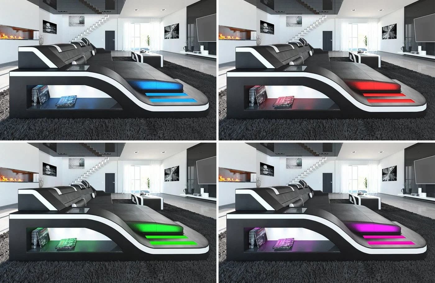 Sofa Dreams Palermo U-Form Sofa Braun/Schwarz mit LED & USB - Bild 3
