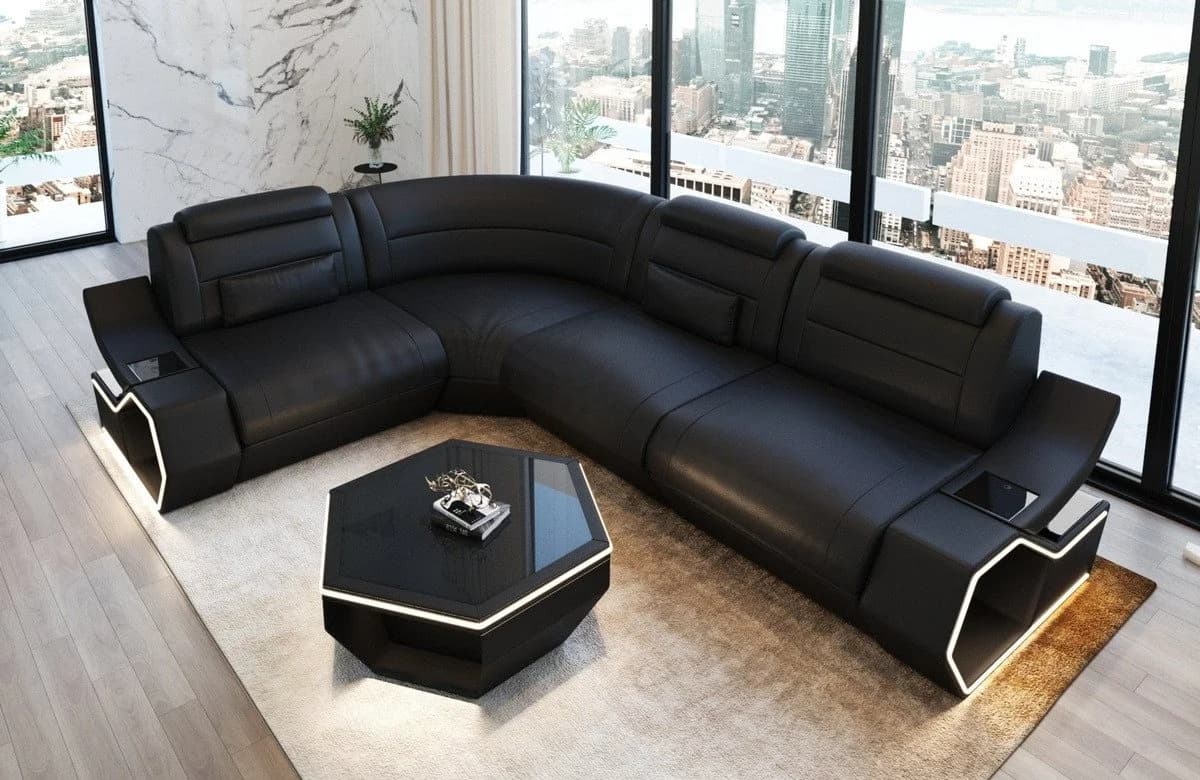 Sofa Dreams Ecksofa Pescara L Form Schwarz Kunstleder Premium USB LED - Bild 2