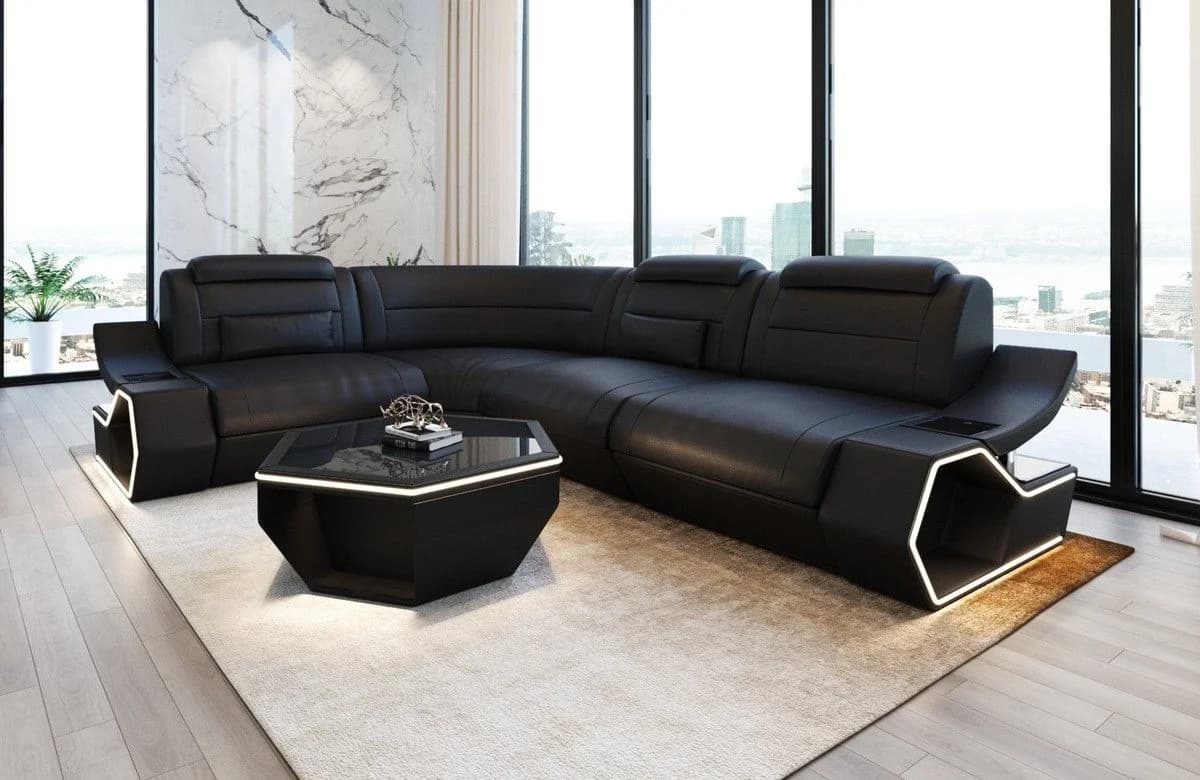Sofa Dreams Ecksofa Pescara L Form Schwarz Kunstleder Premium USB LED - Bild 3
