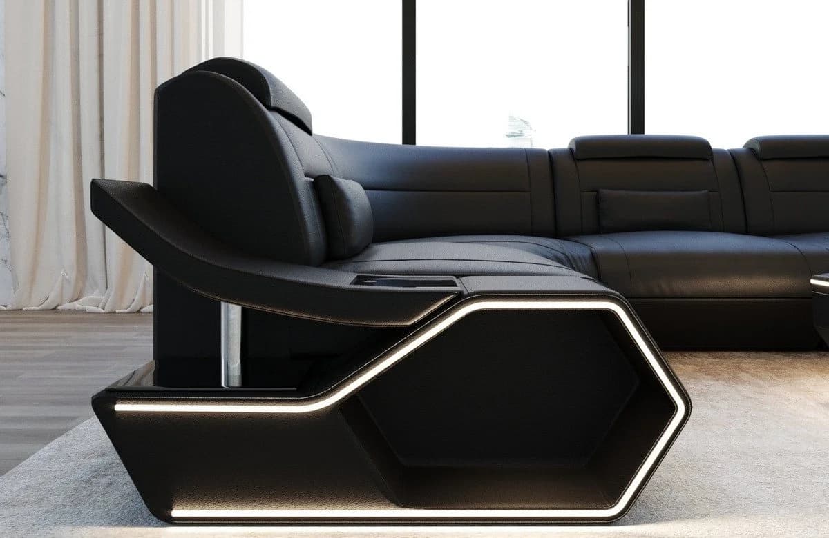 Sofa Dreams Ecksofa Pescara L Form Schwarz Kunstleder Premium USB LED - Bild 4