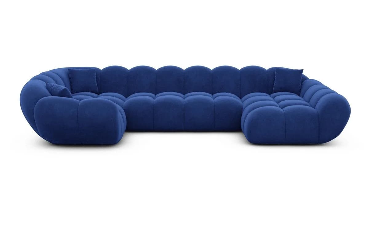 Sofa Dreams Maleron U-Form Stoffsofa Samt Dunkelblau mit Ottomane - Bild 3