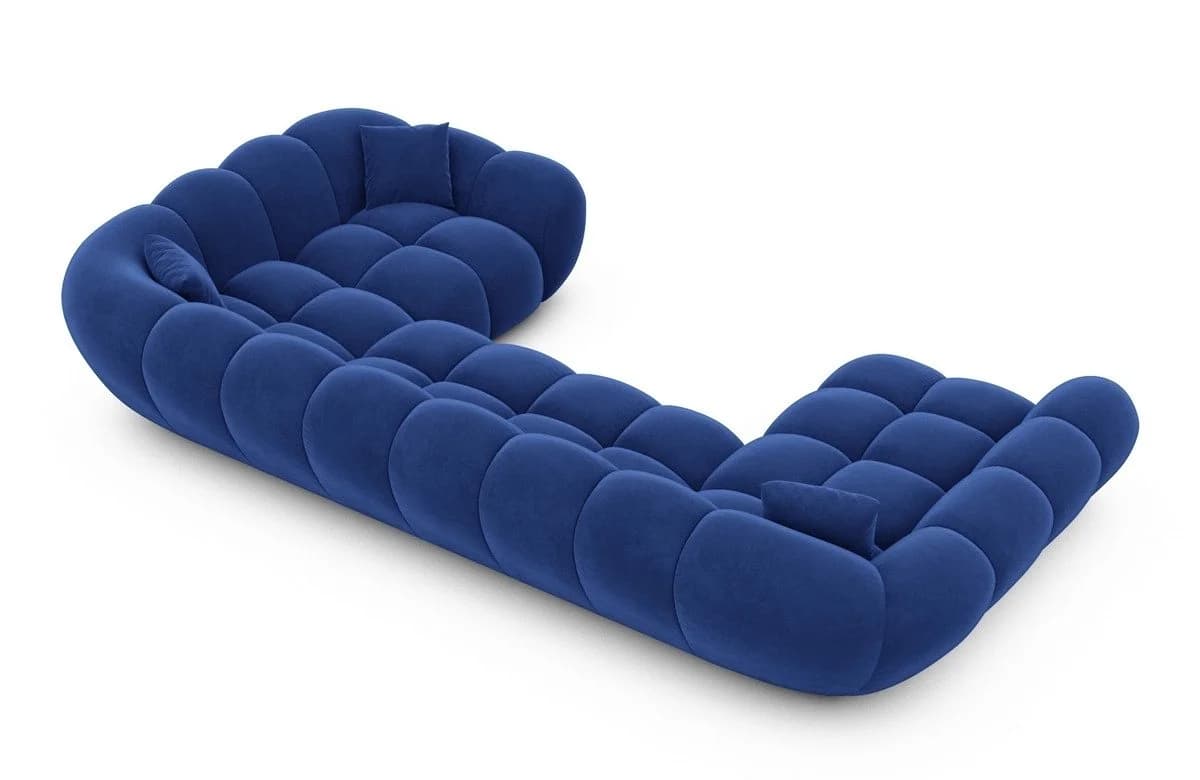 Sofa Dreams Maleron U-Form Stoffsofa Samt Dunkelblau mit Ottomane - Bild 4