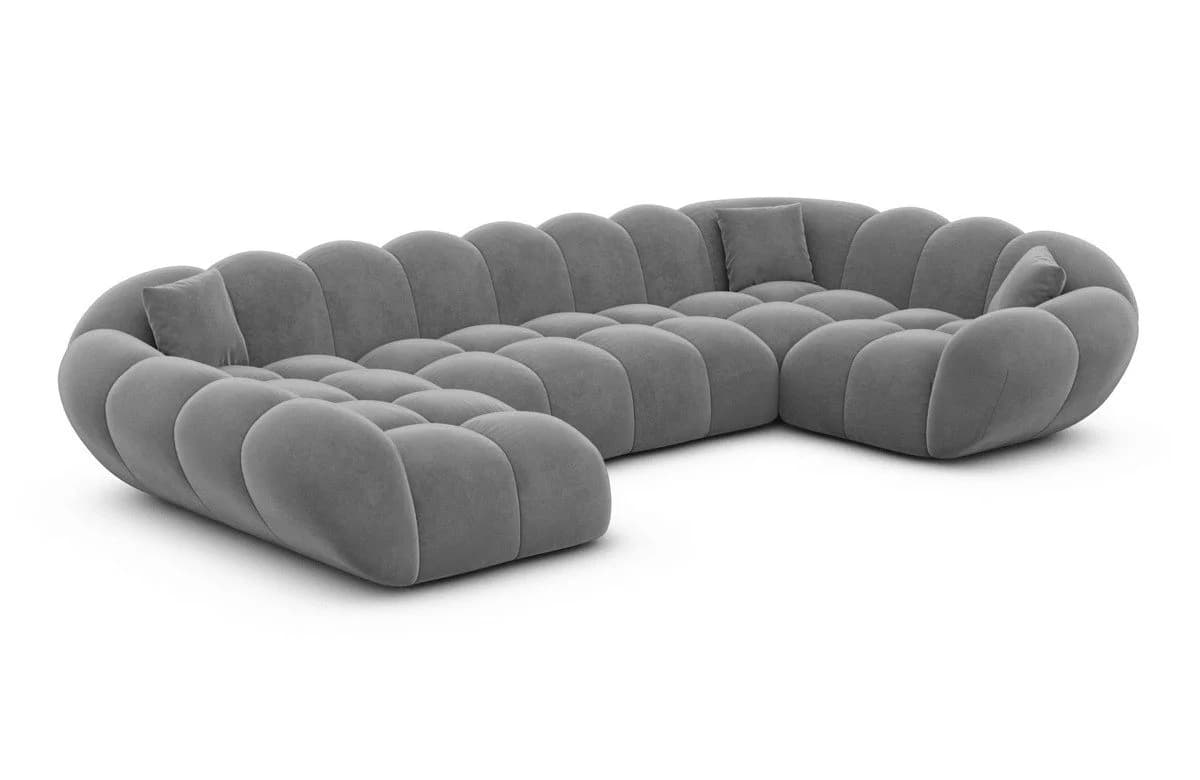 Sofa Dreams Maleron U-Form Sofa Samt Dunkelgrau mit Ottomane links