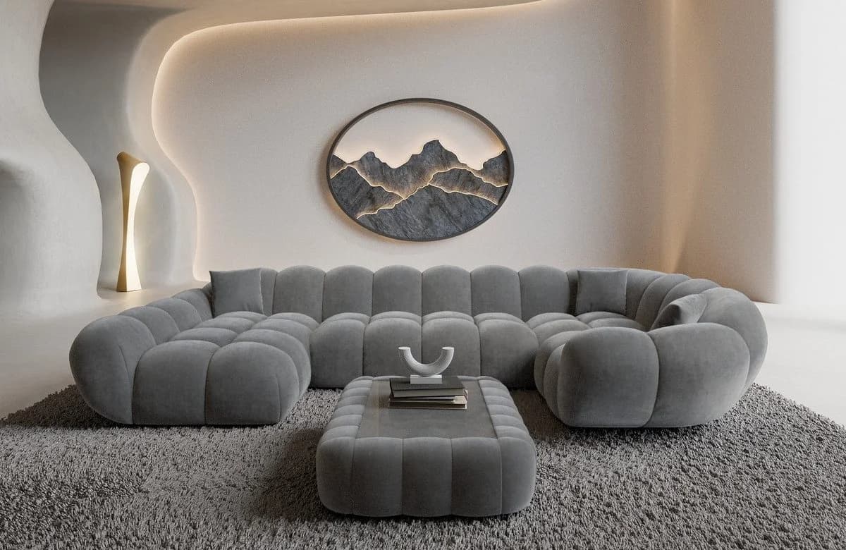 Sofa Dreams Maleron U-Form Sofa Samt Dunkelgrau mit Ottomane links - Bild 2