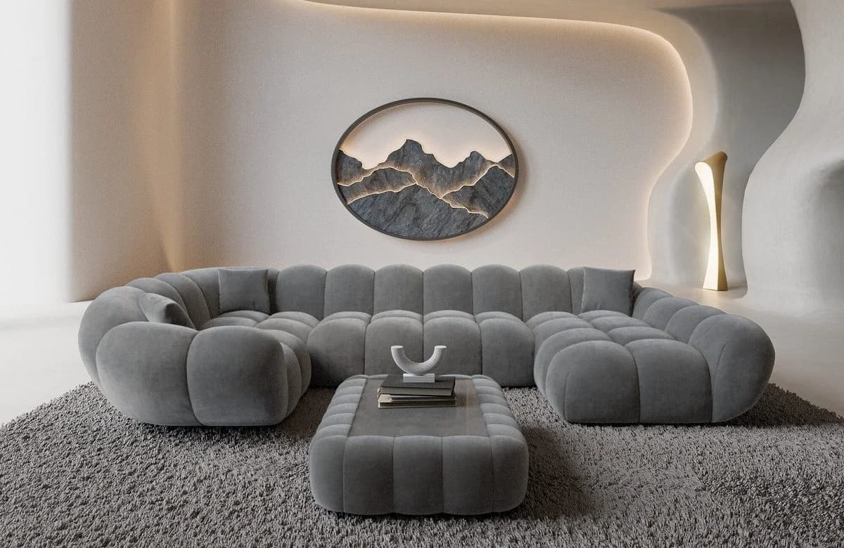 Sofa Dreams Maleron U-Form Wohnlandschaft Samt Dunkelgrau - Bild 2